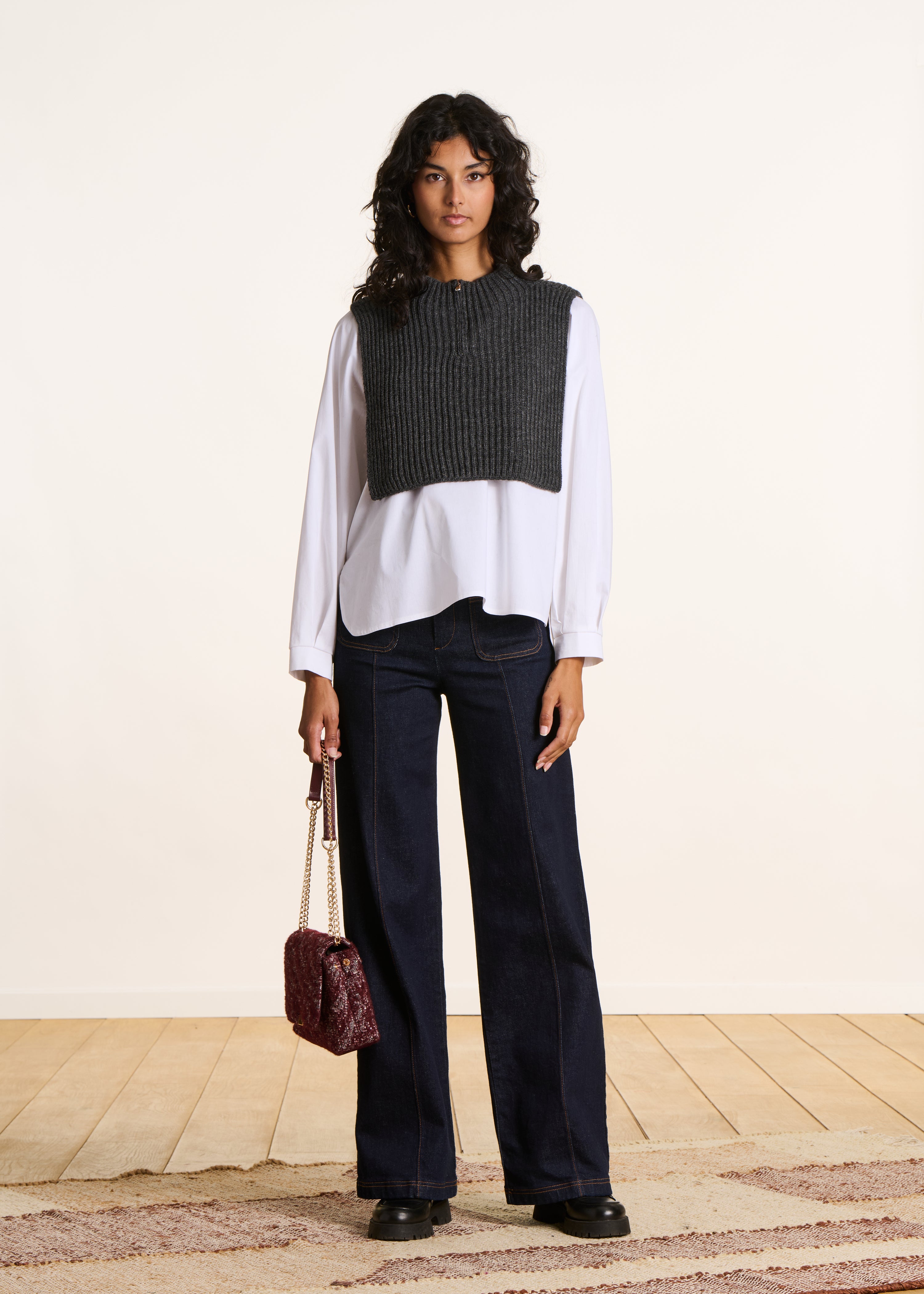 Grey zip-up mesh bib top