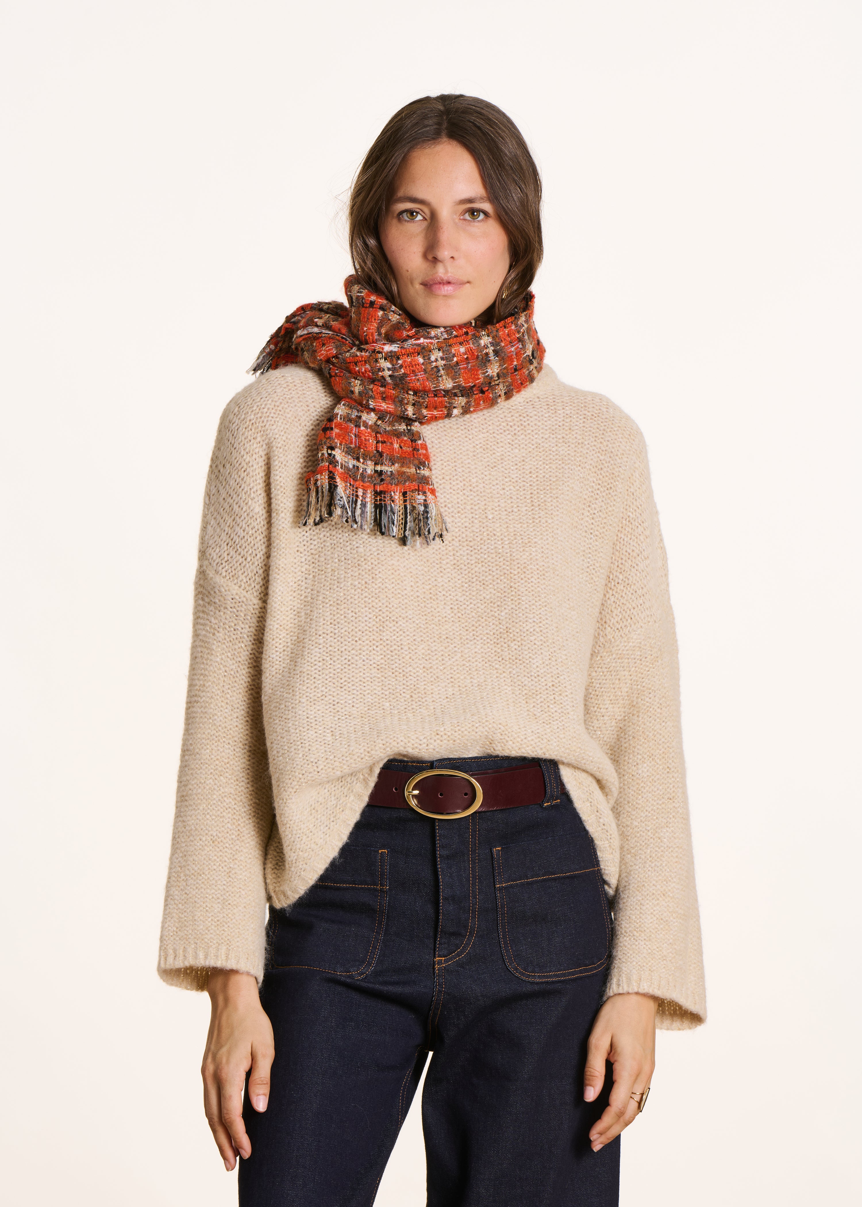 Écharpe orange à carreaux