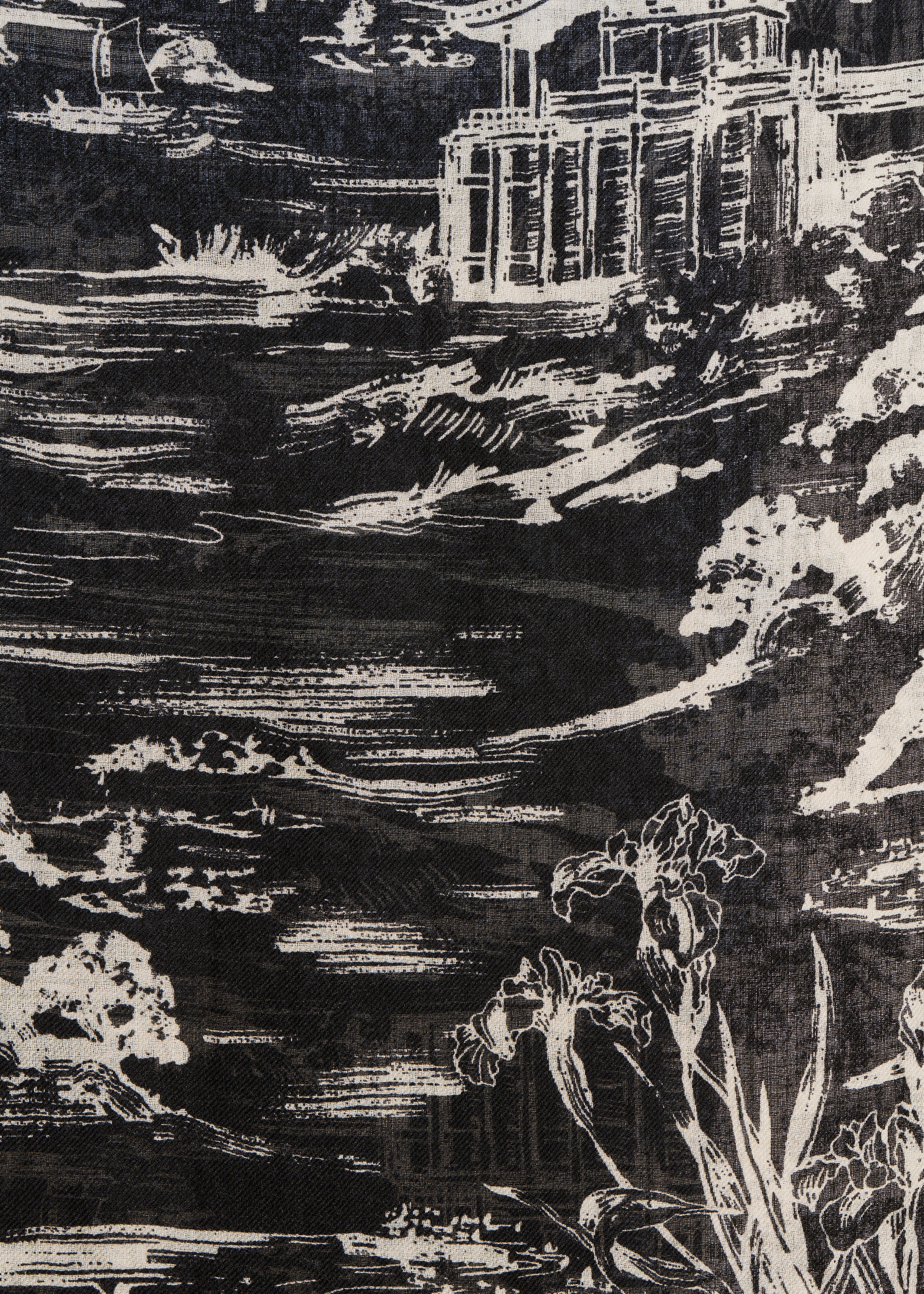 Écharpe noire à imprimé en laine