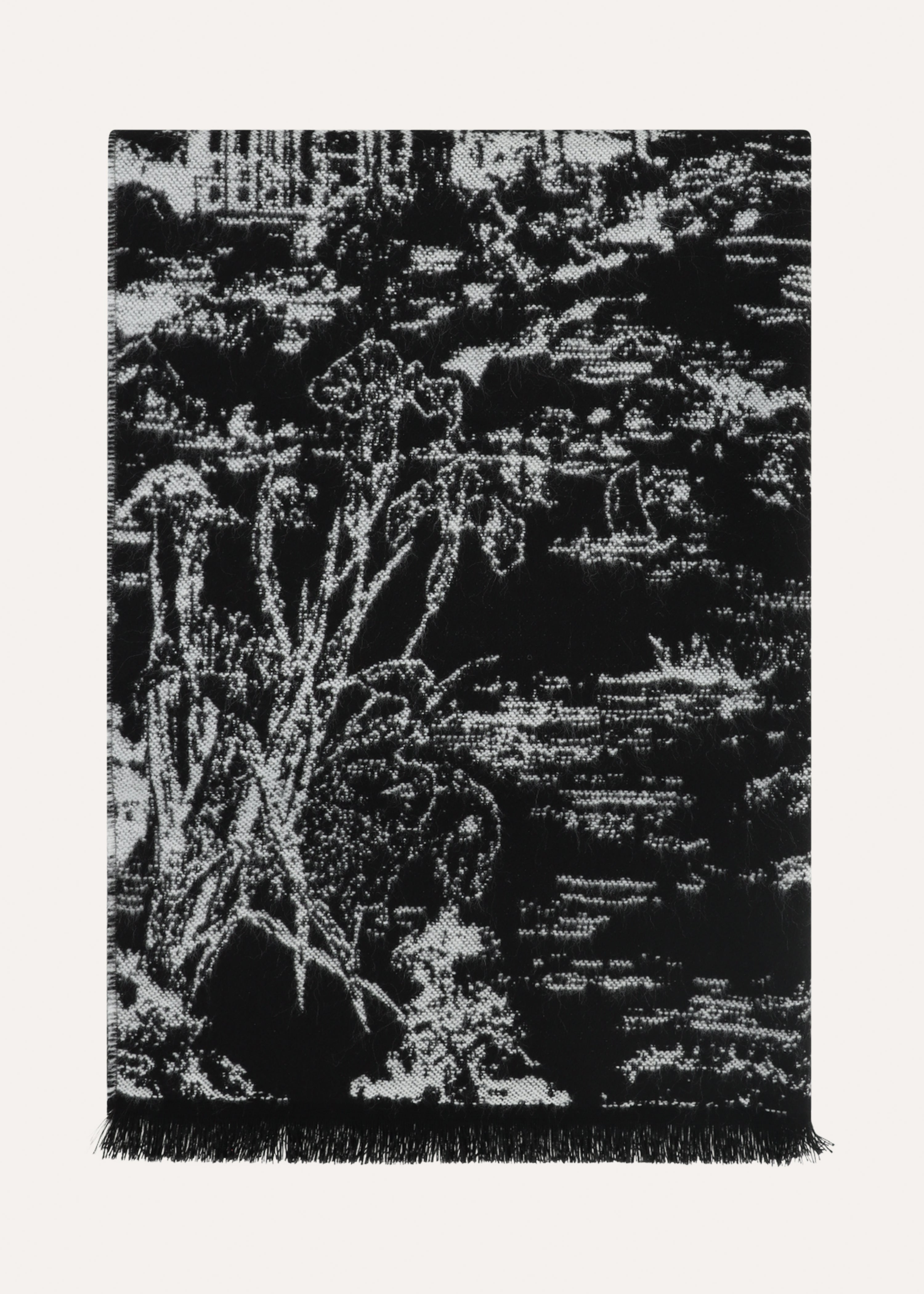 Écharpe noire à imprimé en laine