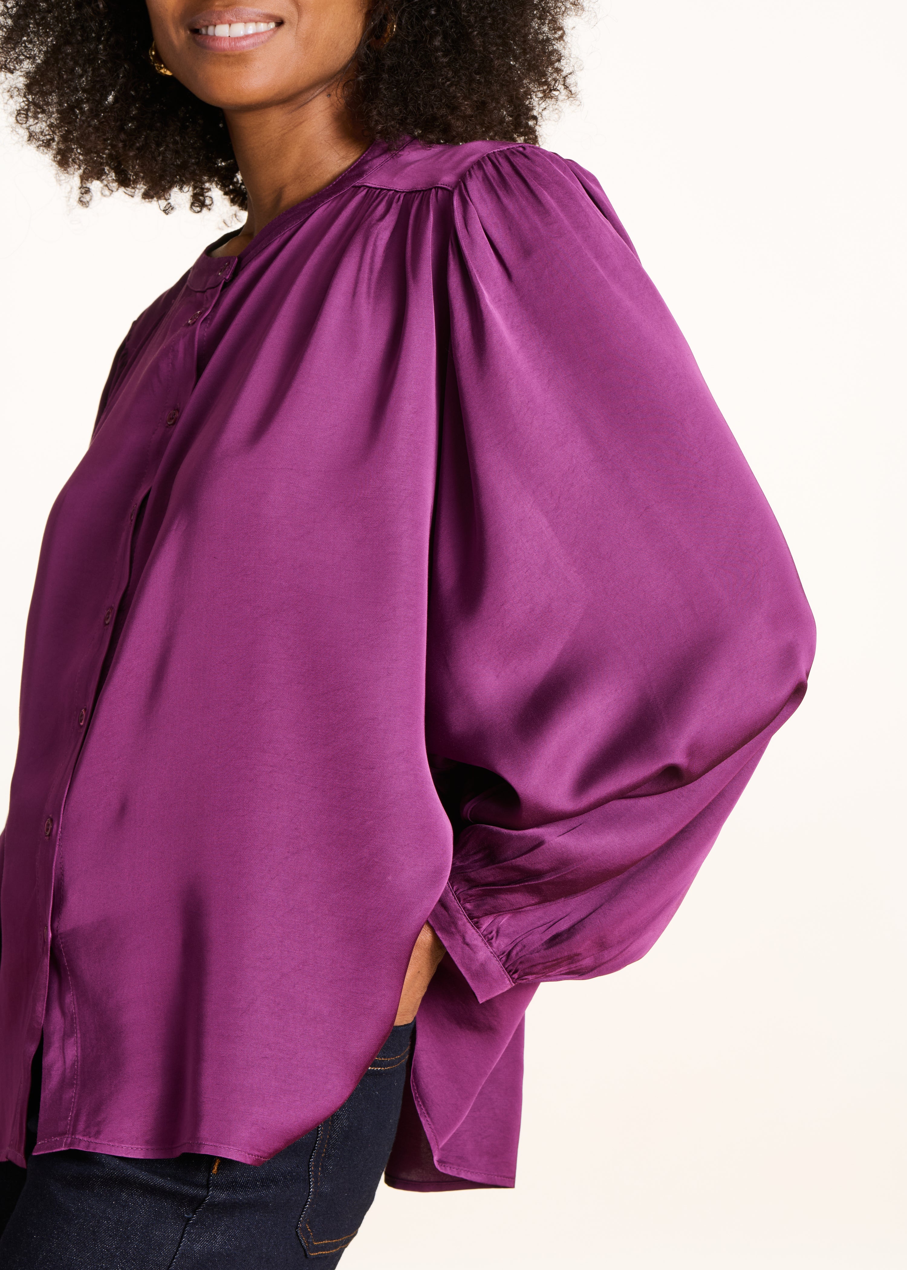 Loose purple satin shirt