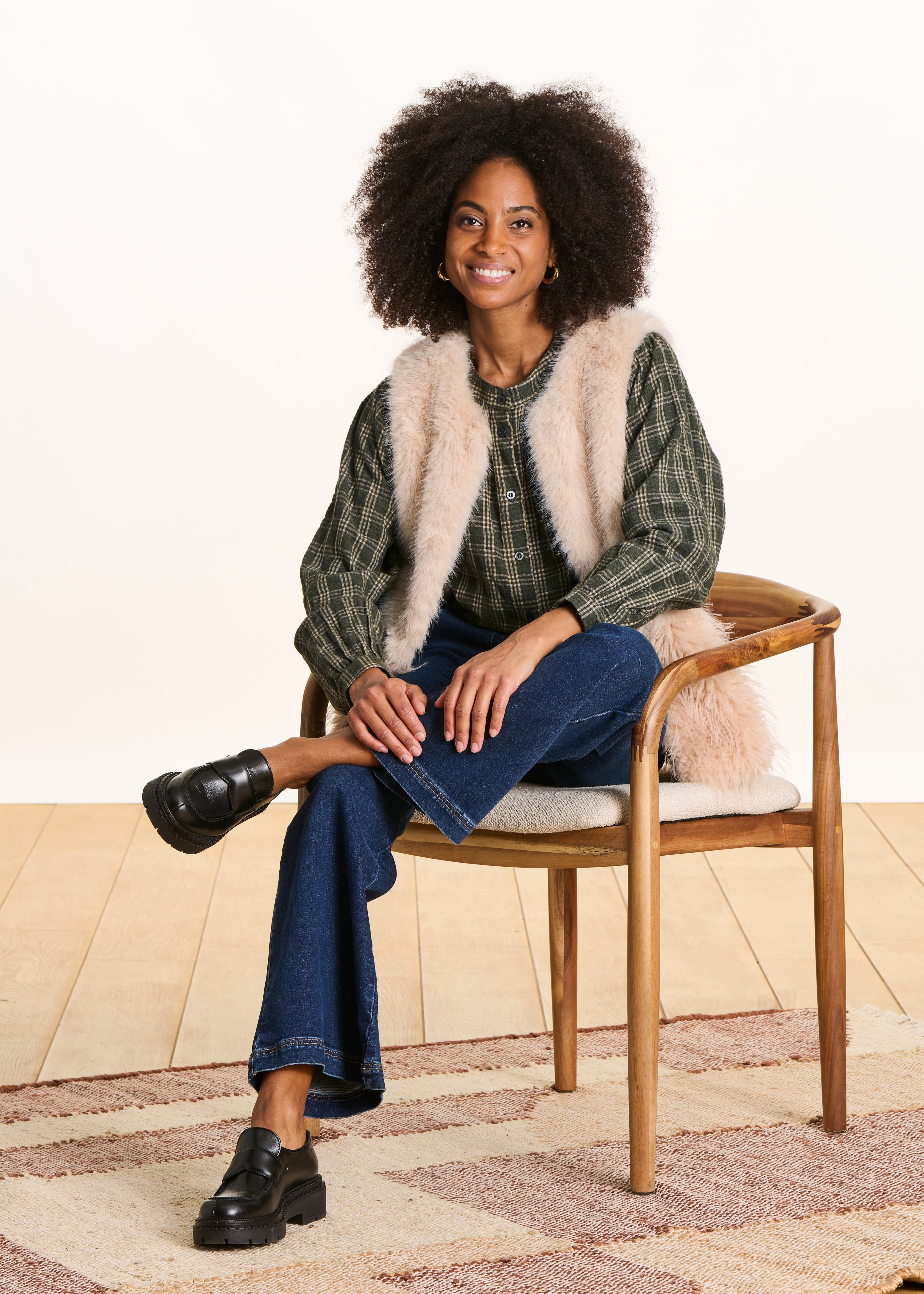 Chemise kaki ample à carreaux