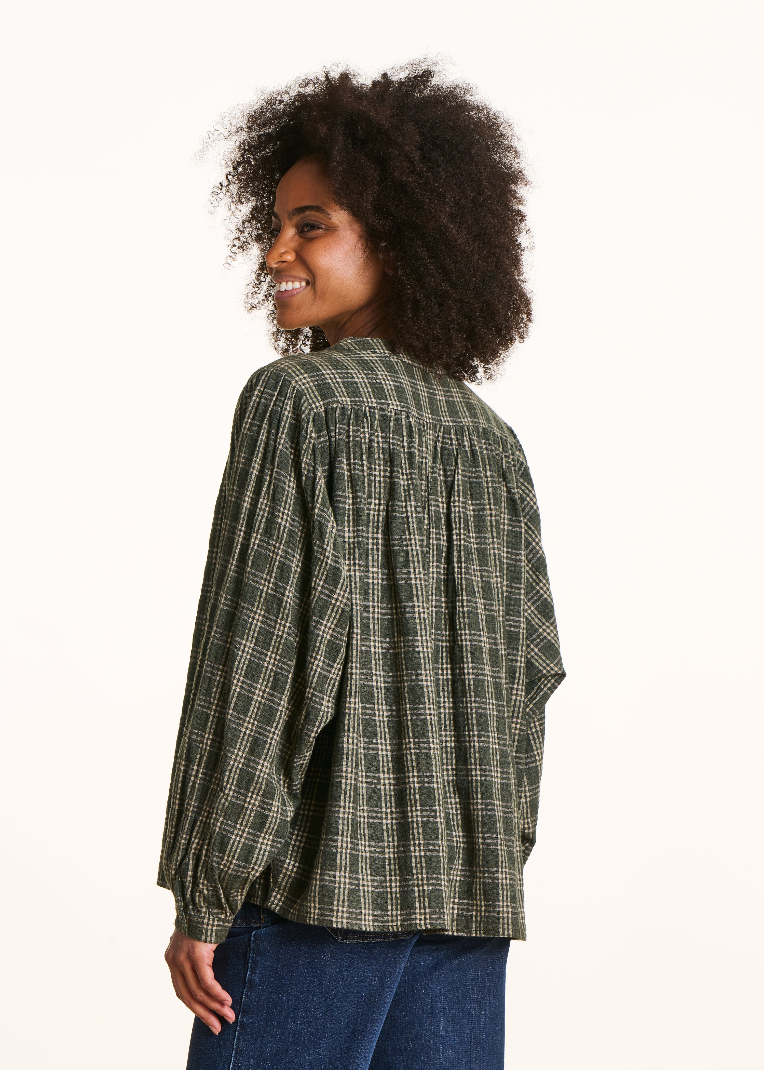 Chemise kaki ample à carreaux