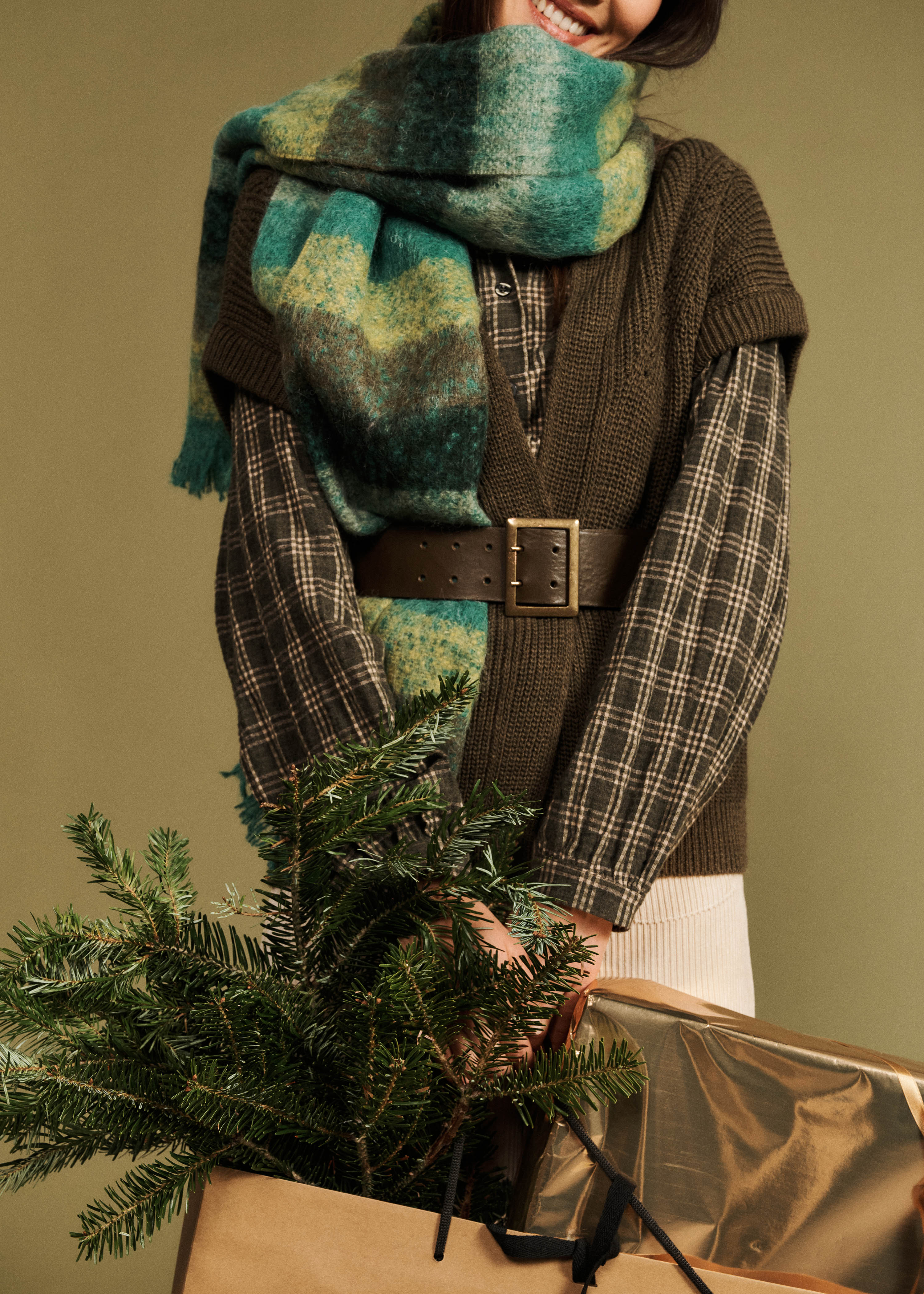 Chemise kaki ample à carreaux