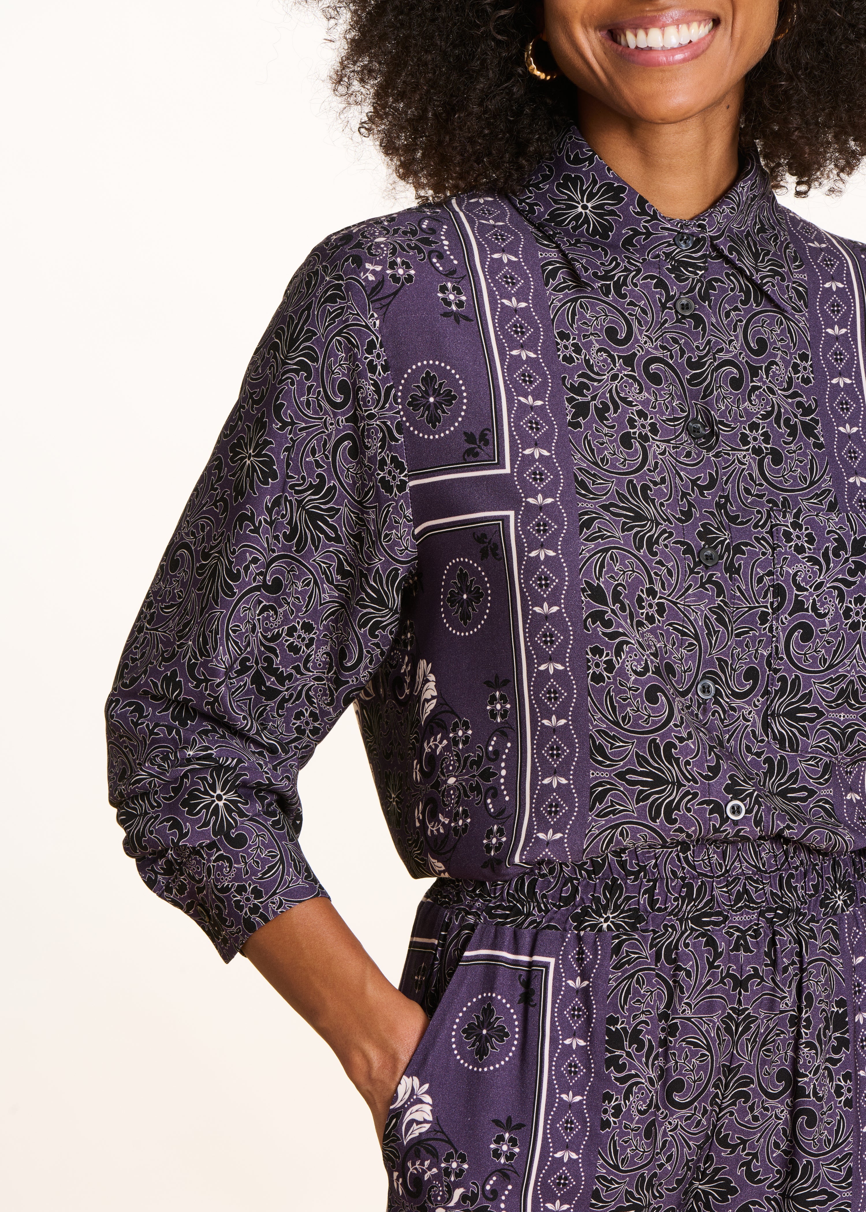 Chemise ample prune à imprimé foulard en twill