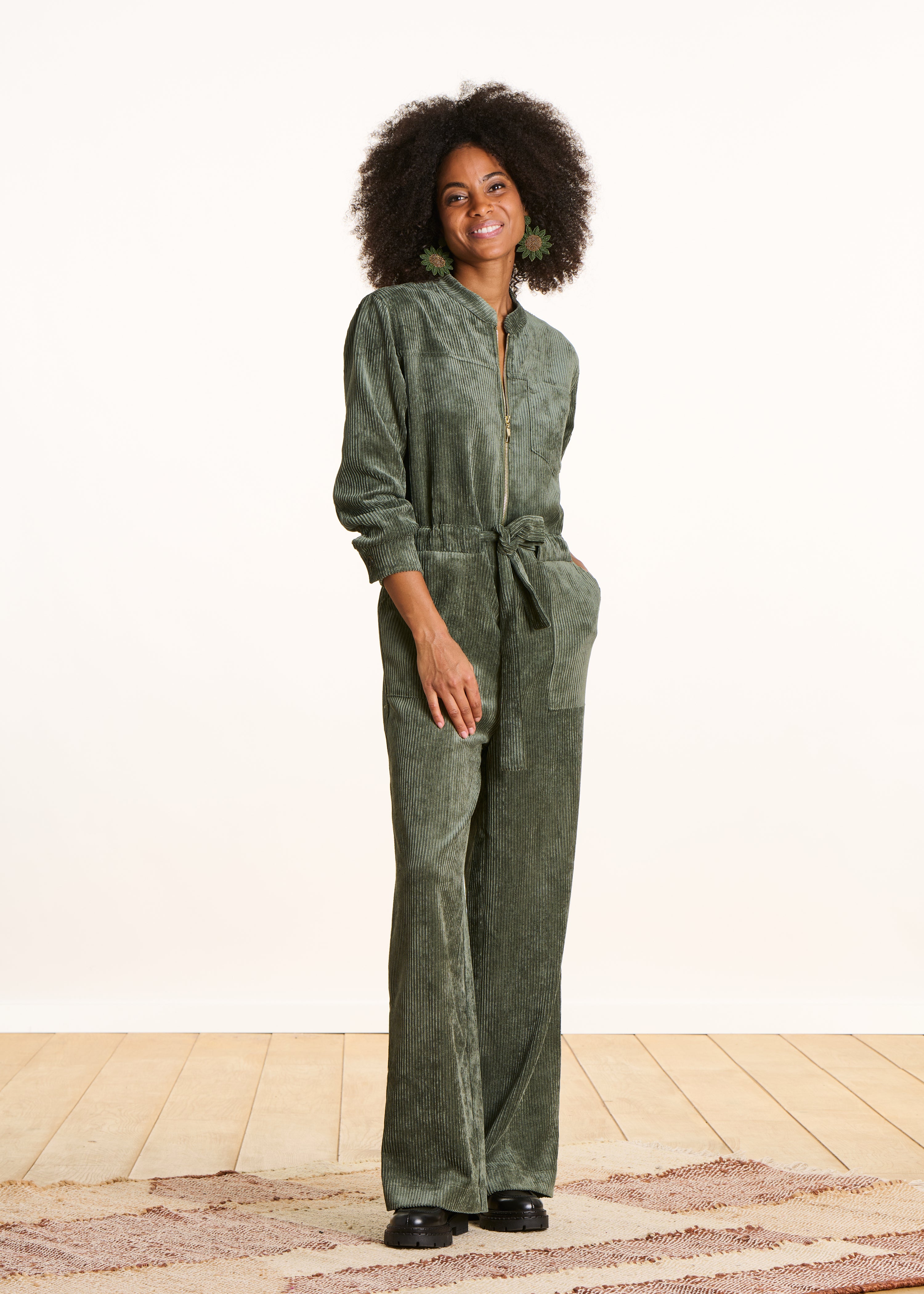 Combinaison pantalon en velours côtelé kaki