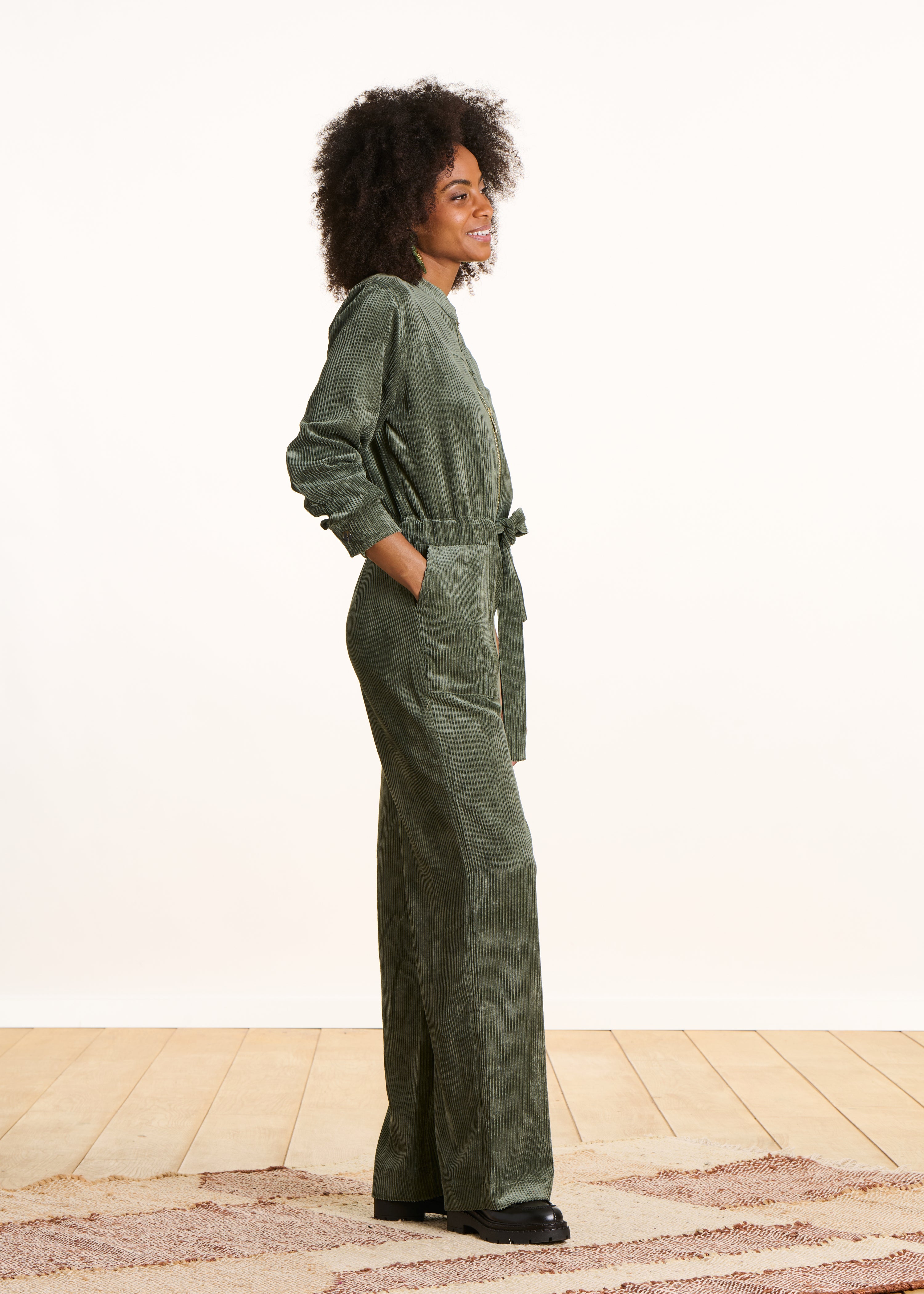 Corduroy khaki pantsuit