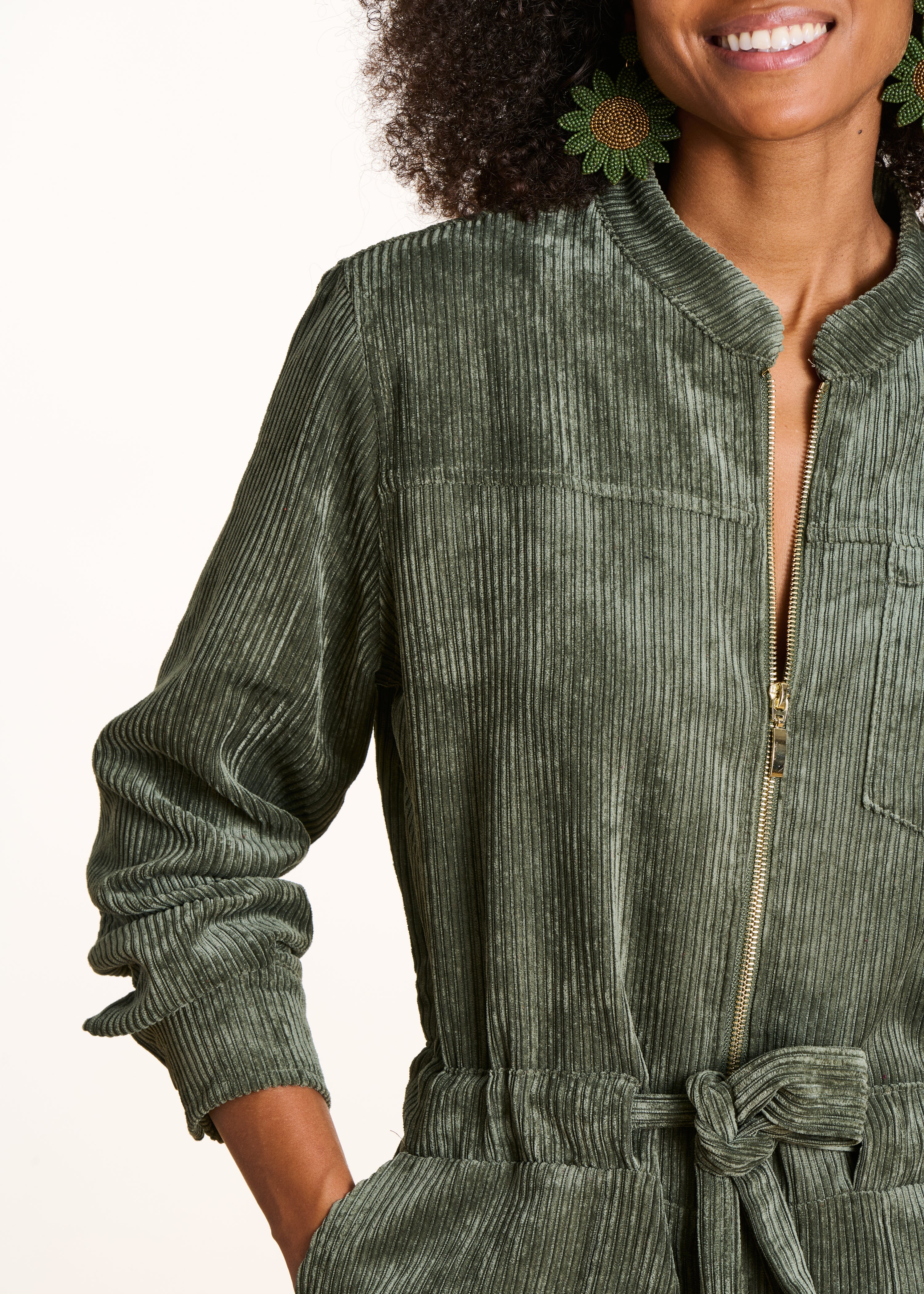 Corduroy khaki pantsuit