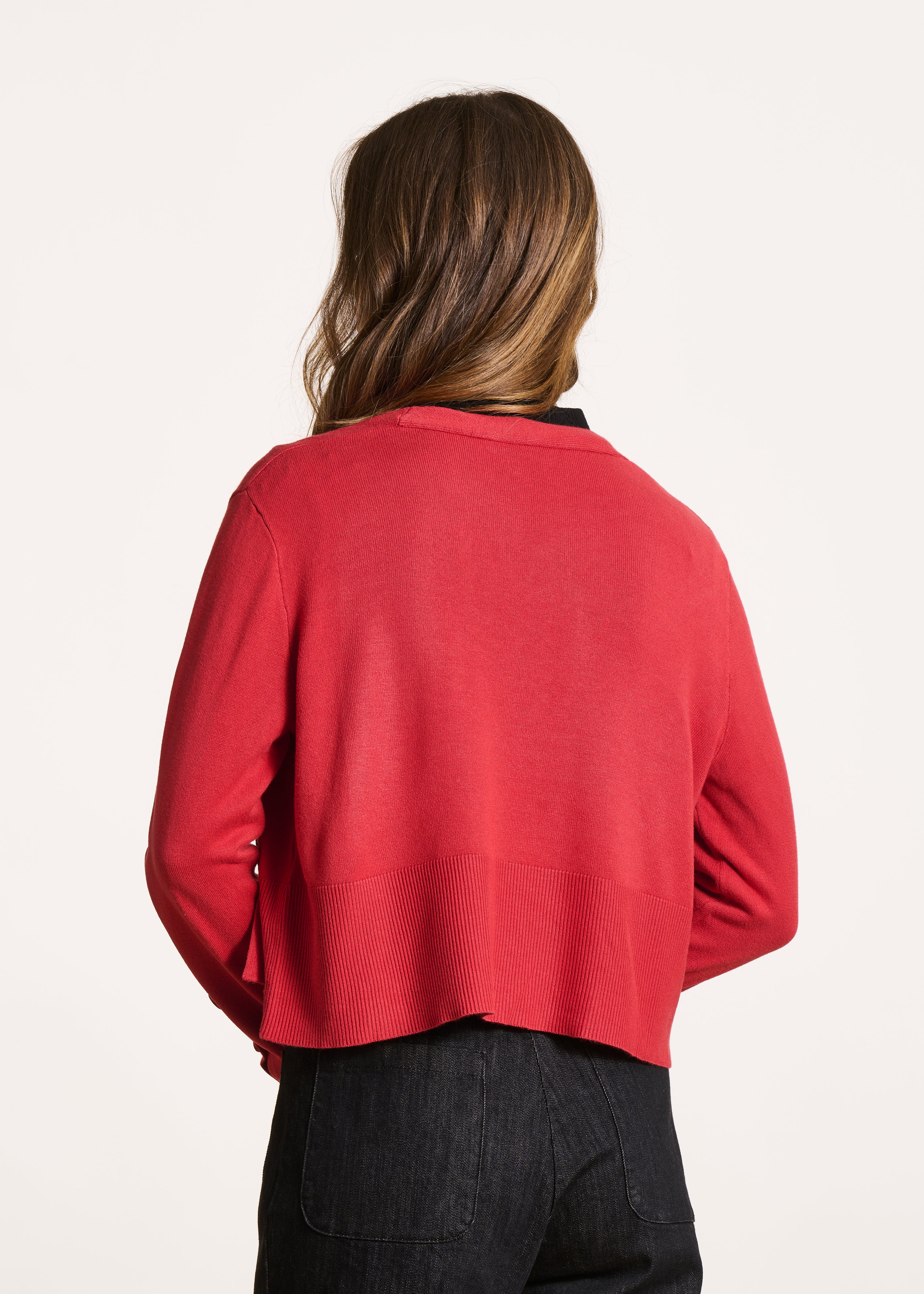 Gilet corto aperto in maglia fine rossa