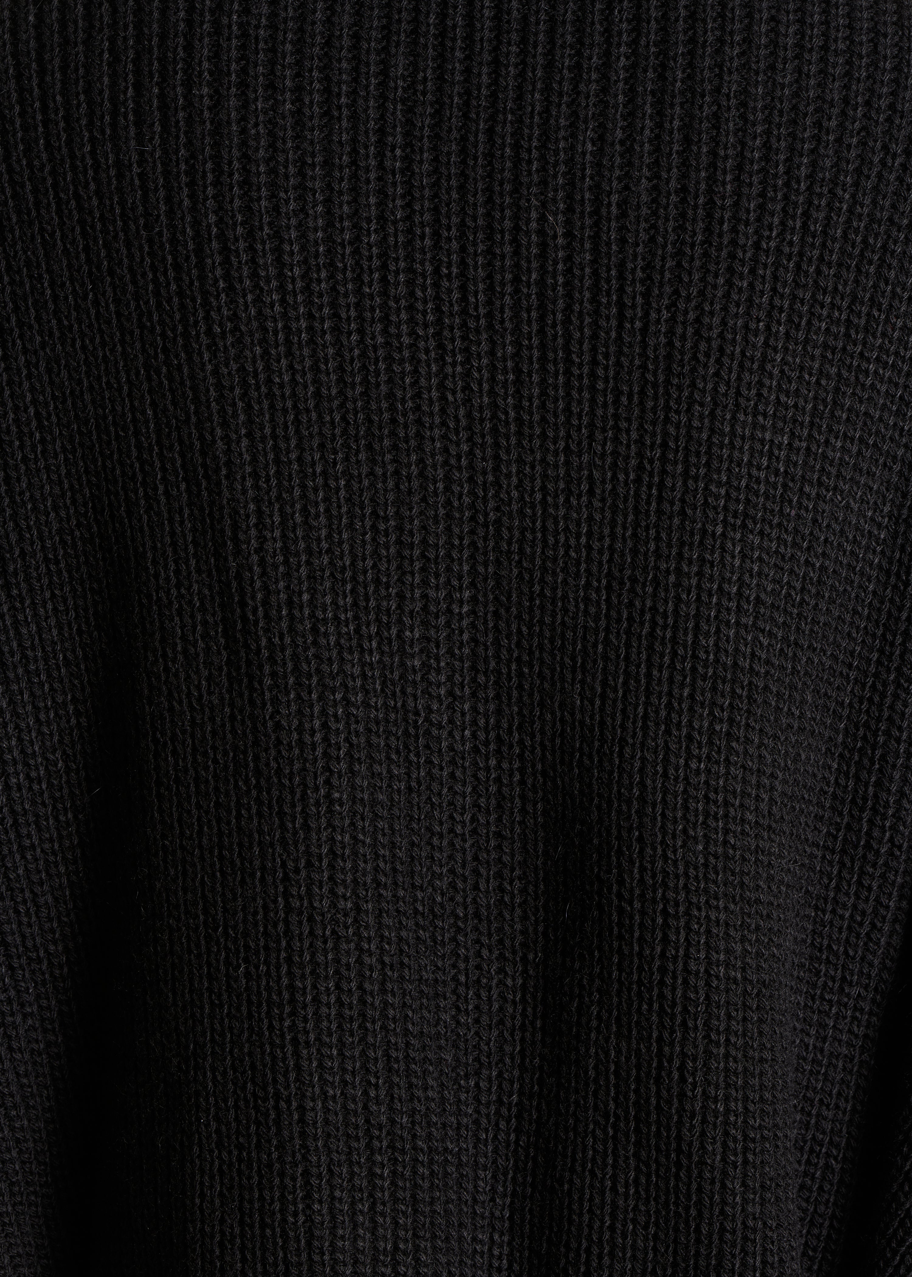 Belted cardigan in black beaded rib knit