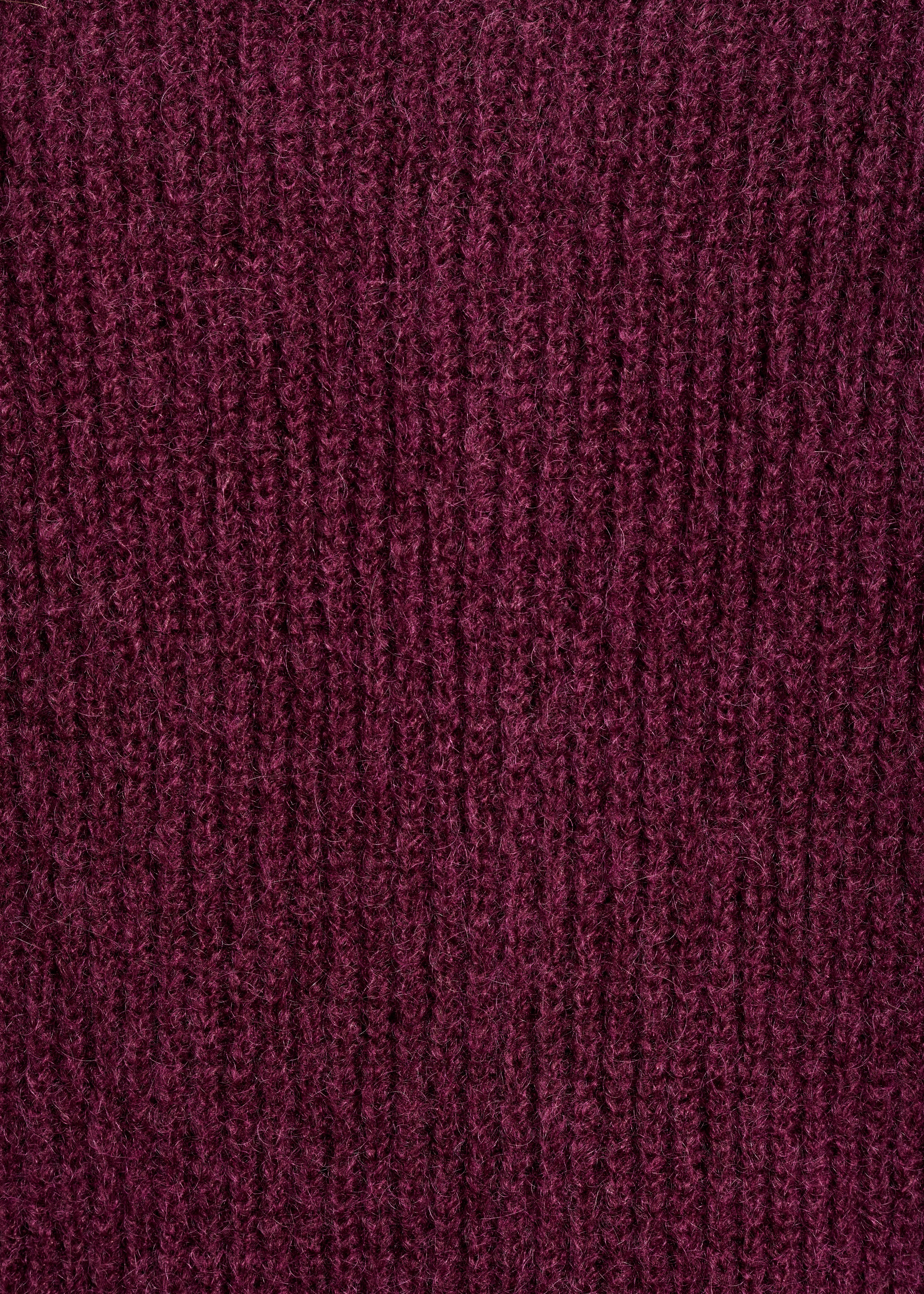 Gilet en maille à côtes prune col rond