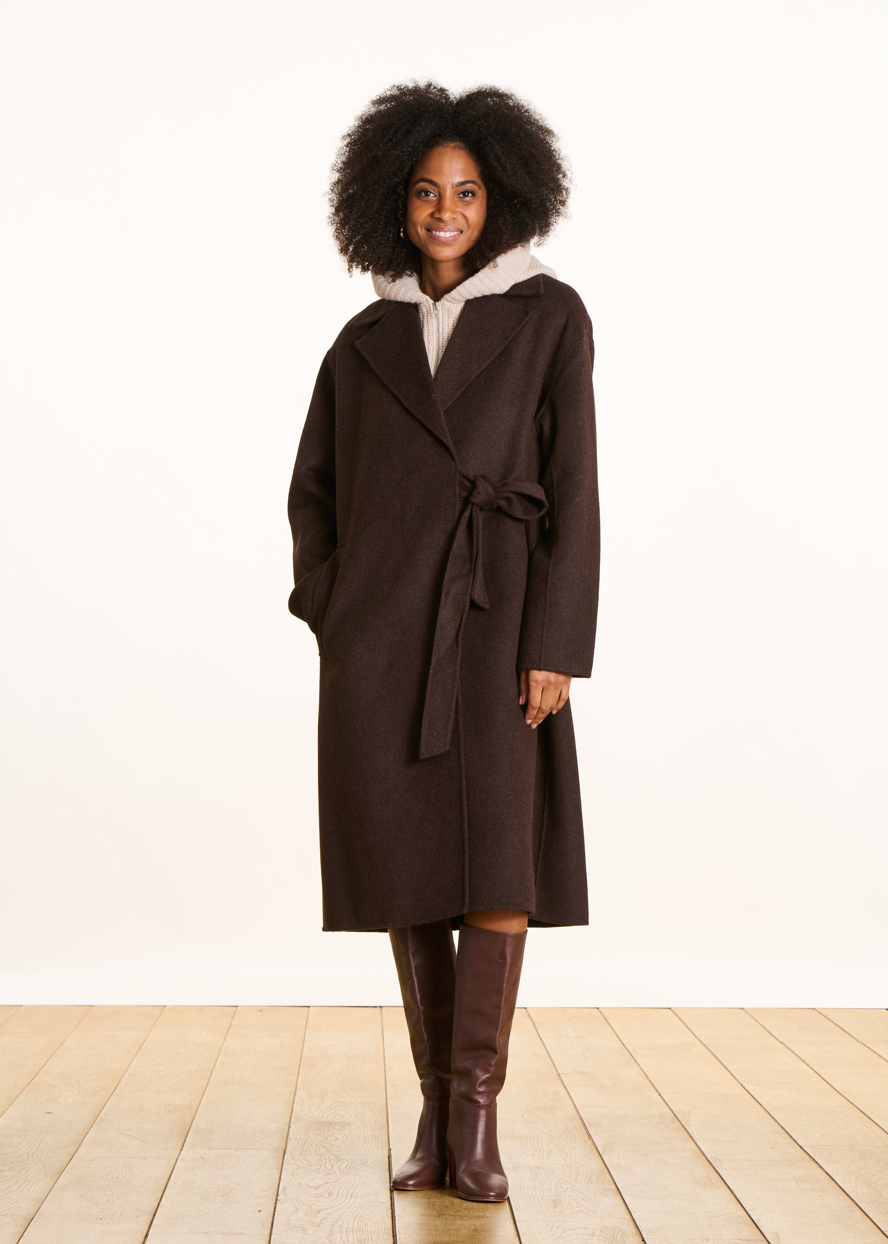 Long oversized brown wool coat