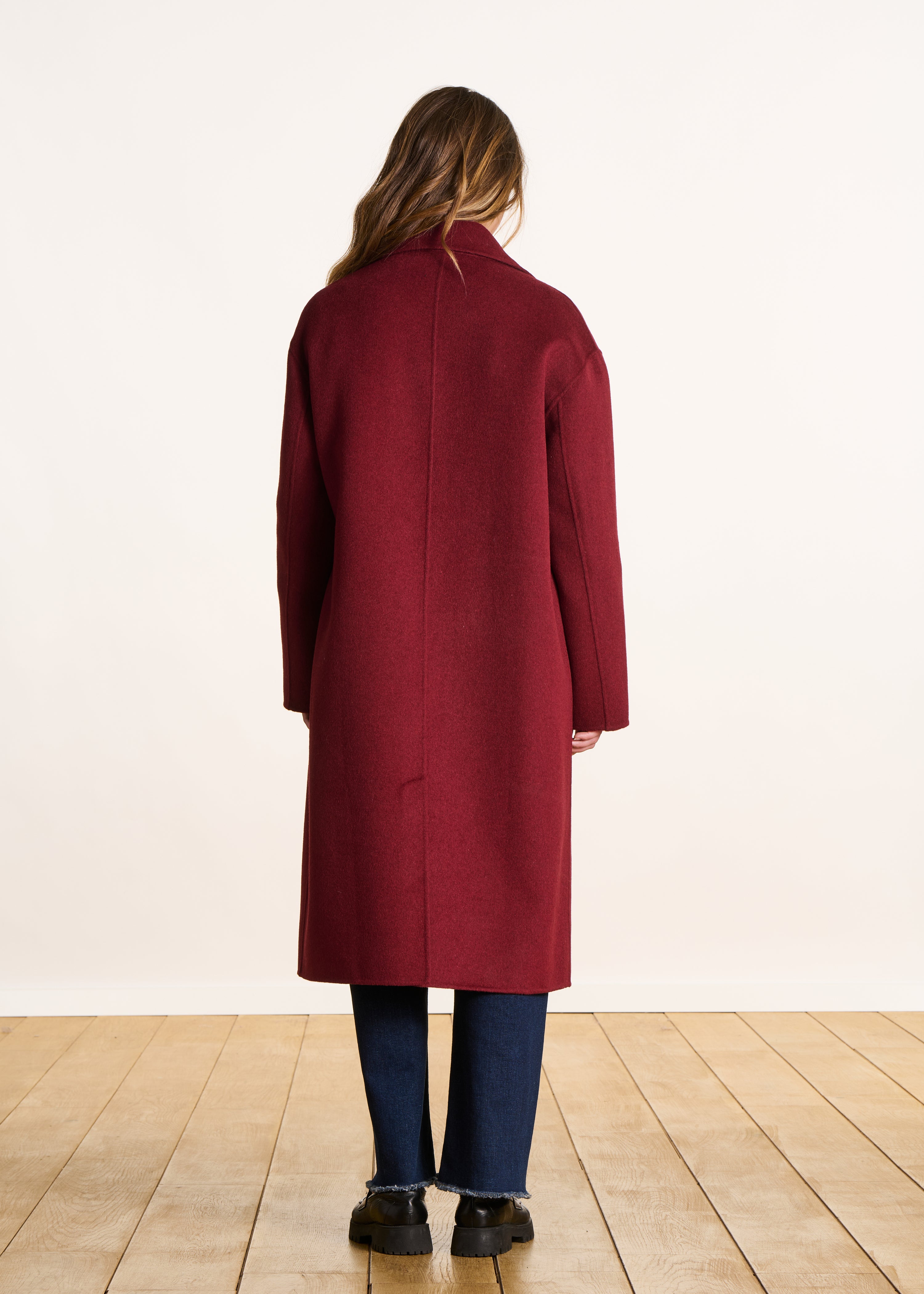 Manteau long oversize rouge en laine