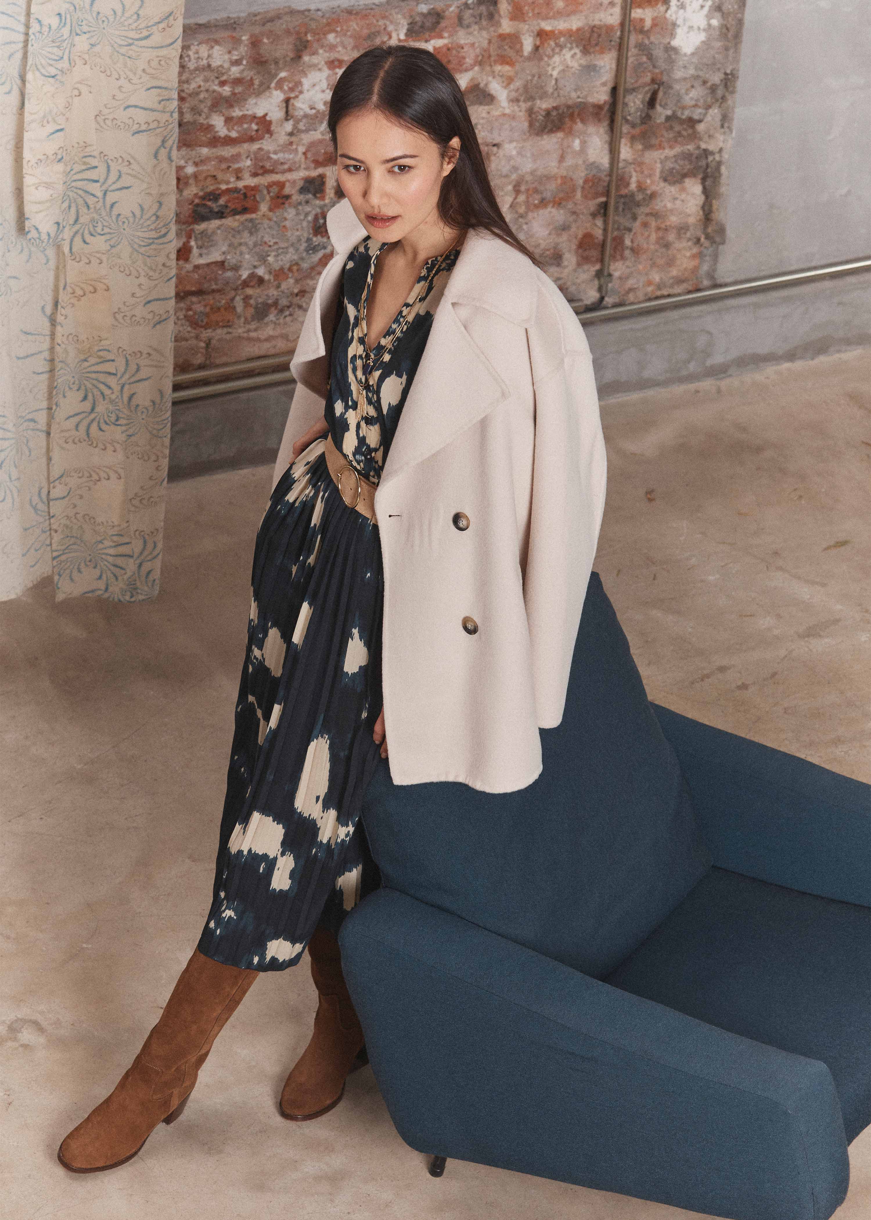 Manteau caban 3/4 écru en laine