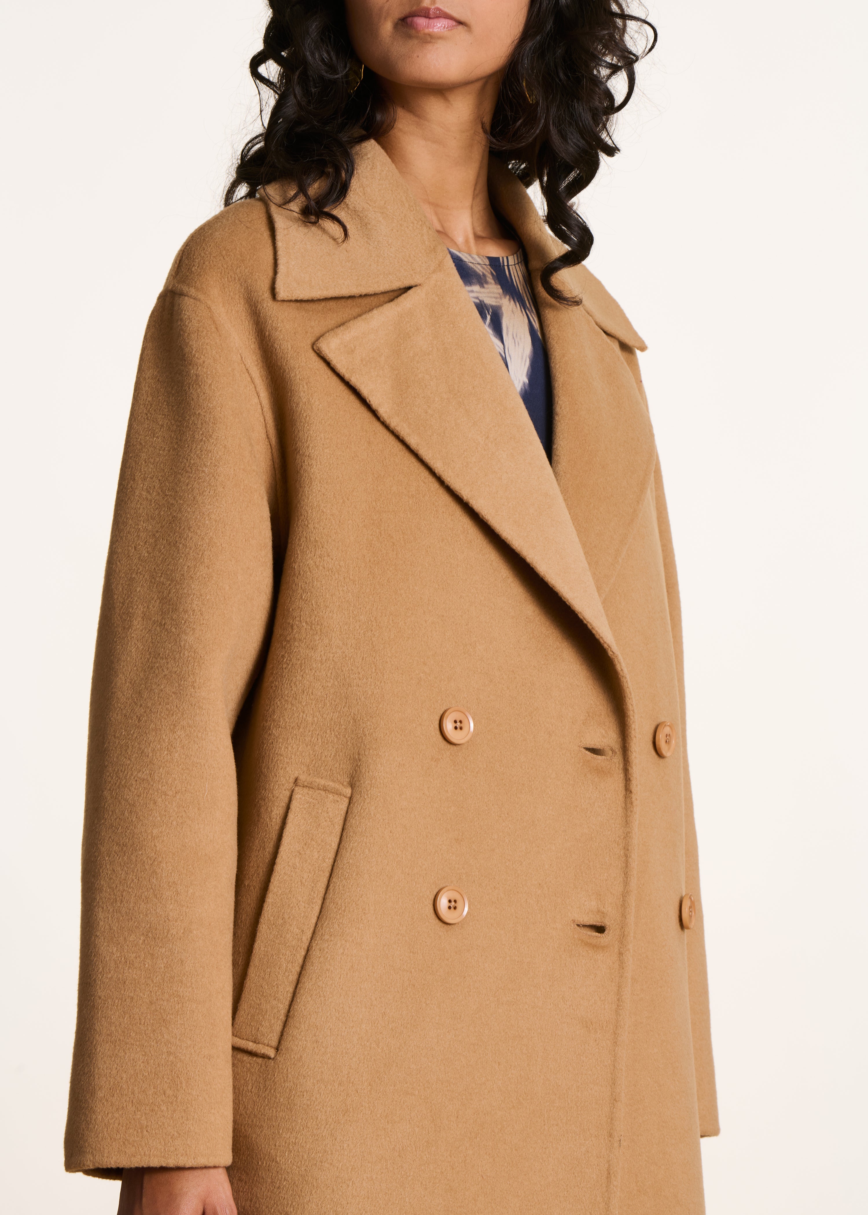 3/4-langer Caban-Mantel in Kamelhaarwolle