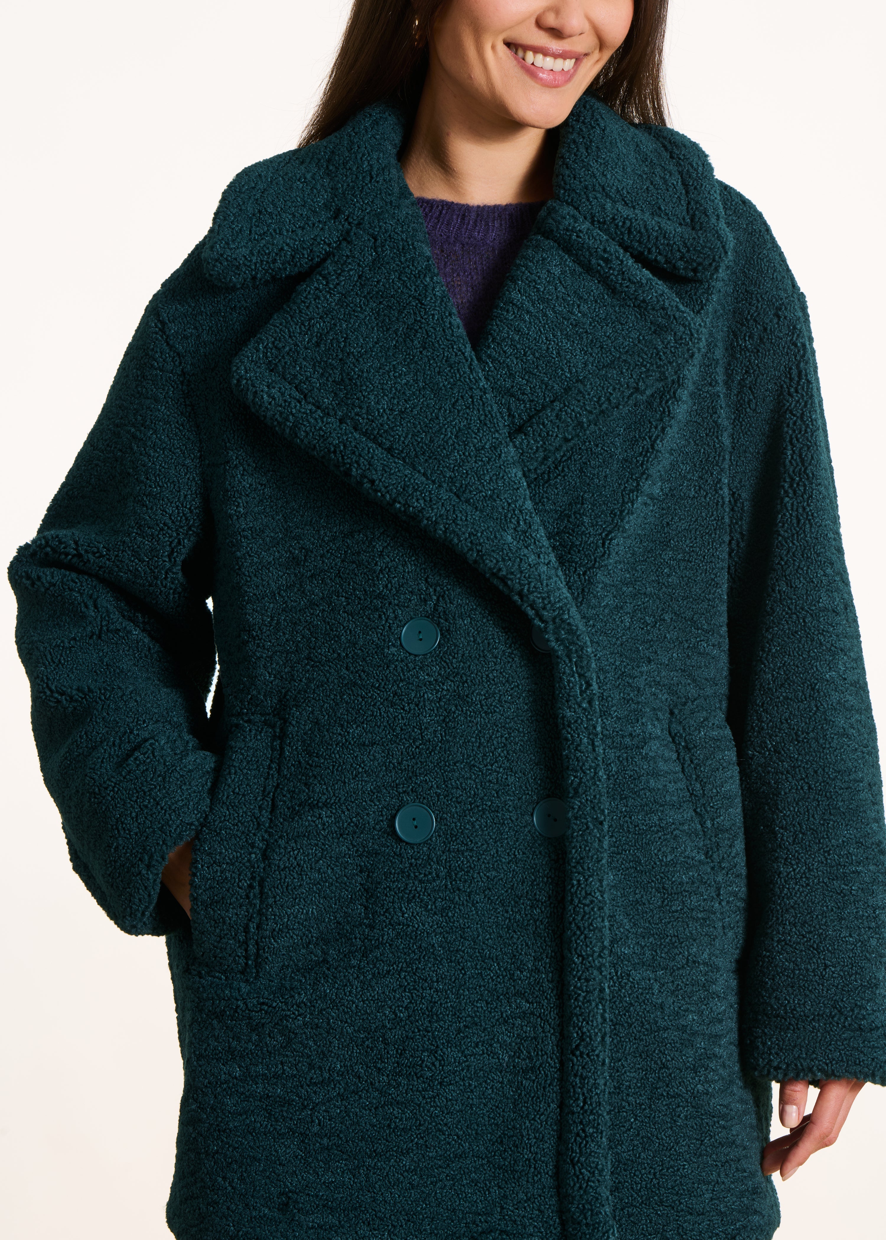 Manteau caban 3/4 vert à bouclette
