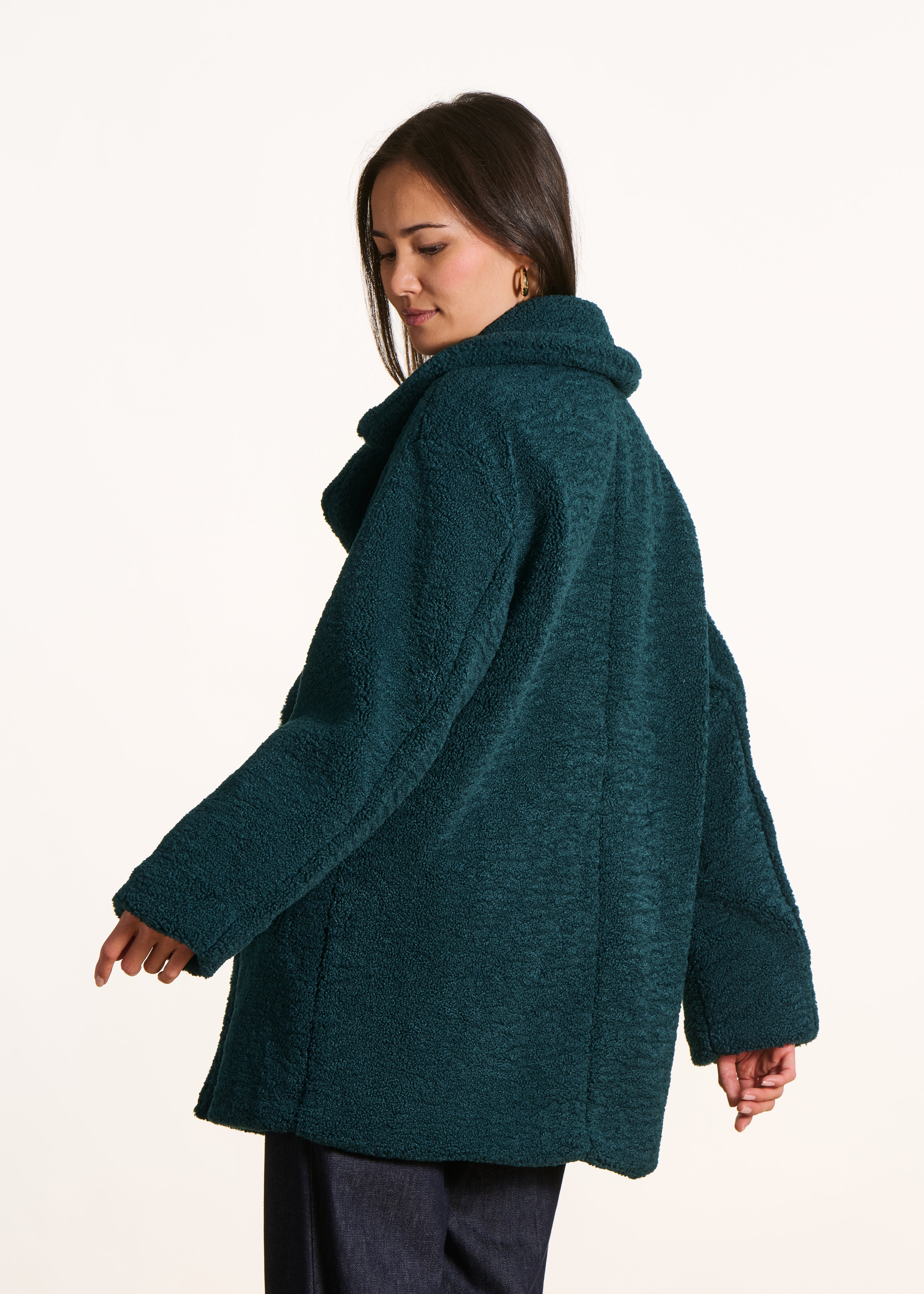 Manteau caban 3/4 vert à bouclette