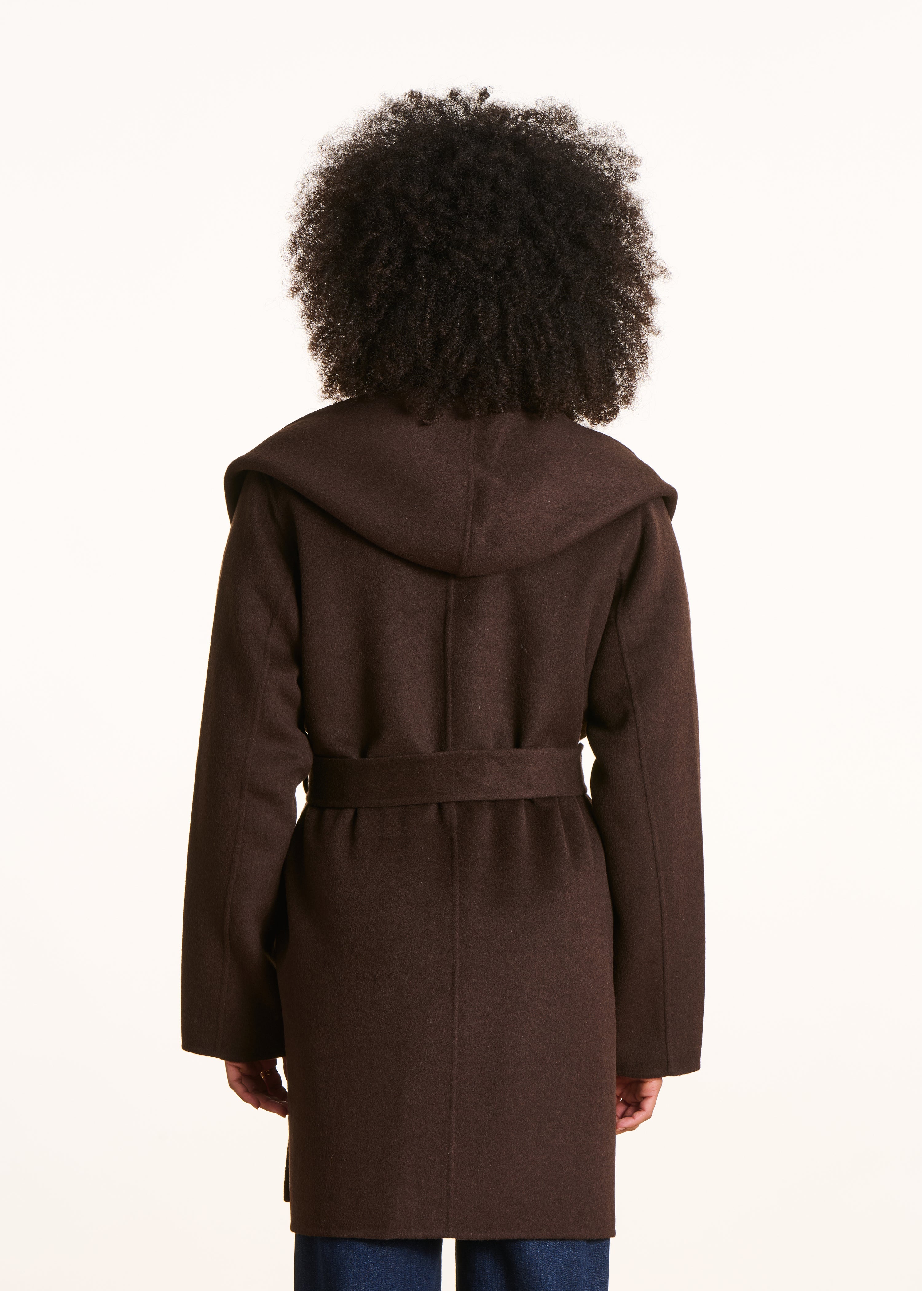 Brauner 3/4-Mantel mit Kapuze aus Wolle