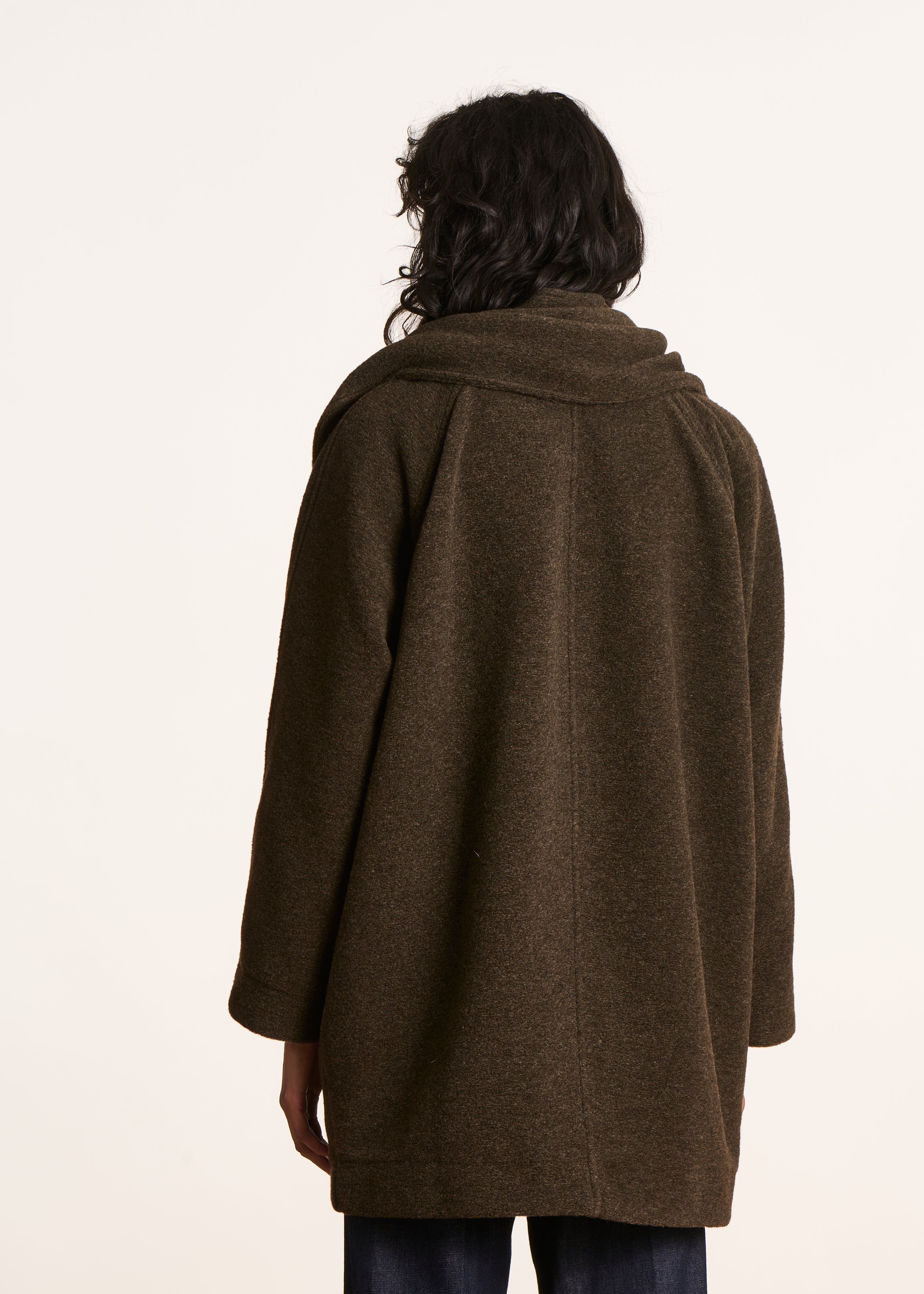 Manteau 3/4 ample marron en laine mélangée
