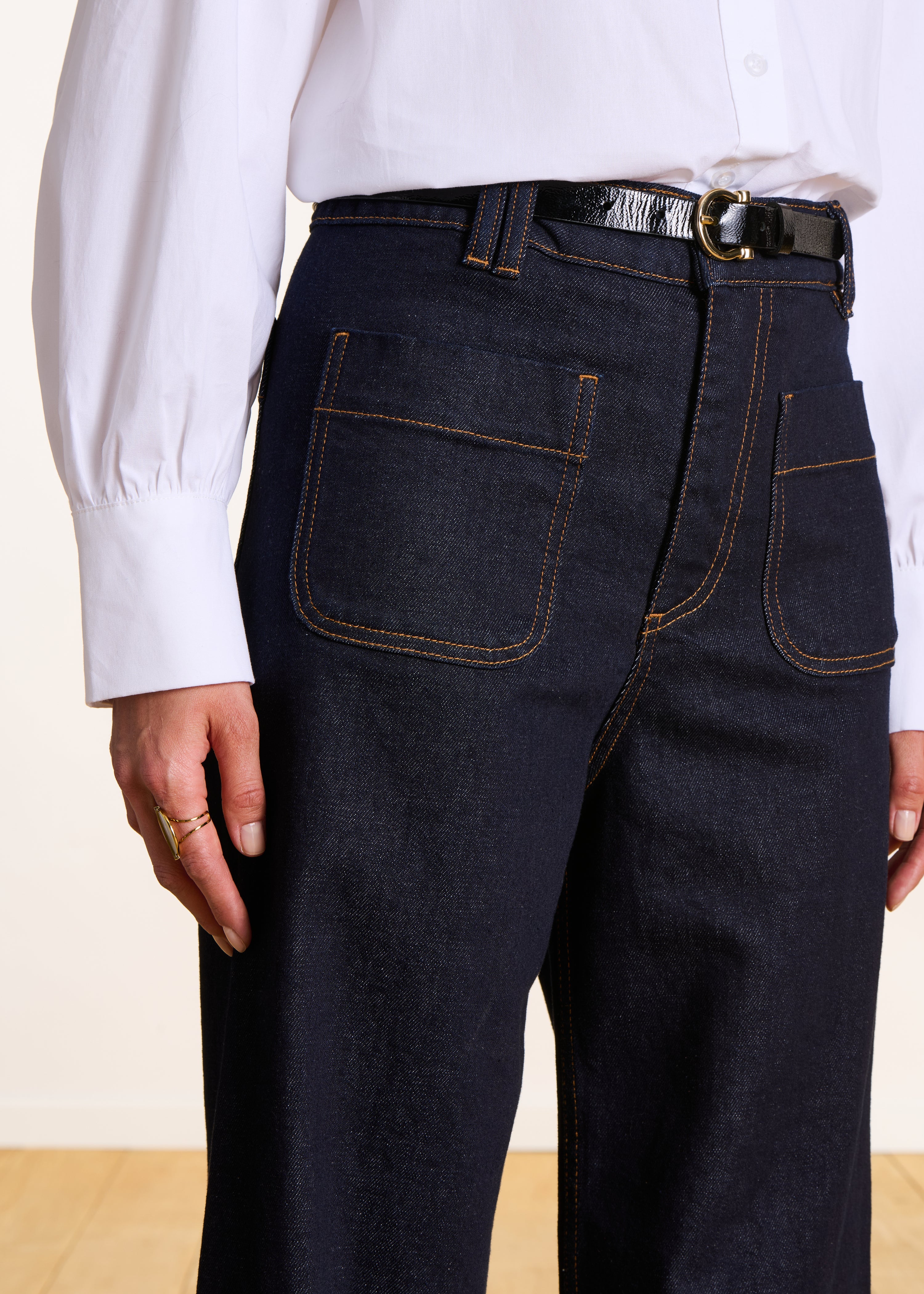 Raw denim straight high-waisted jeans in organic cotton