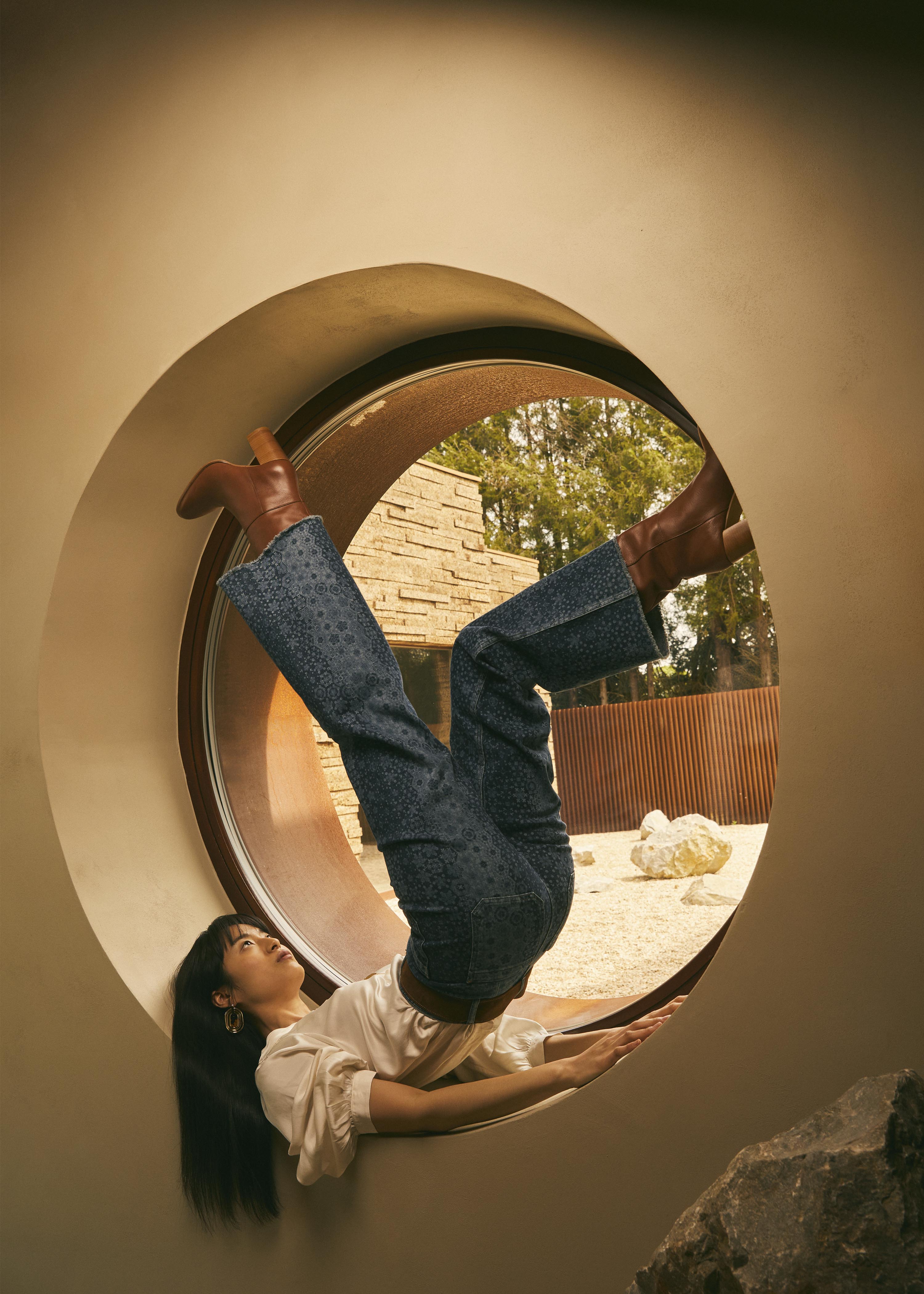 Jean flare imprimé taille haute en coton biologique