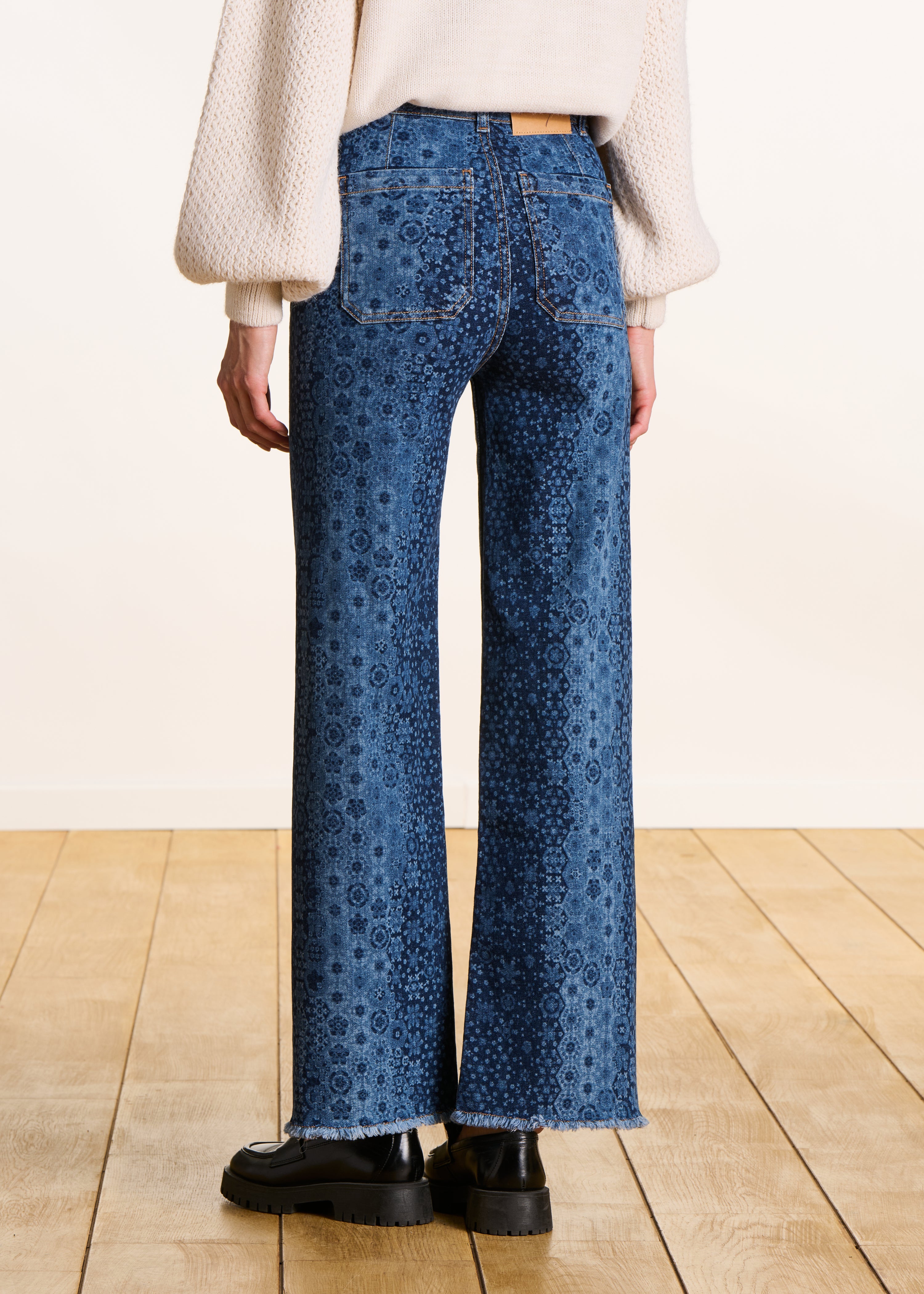 Jean flare imprimé taille haute en coton biologique