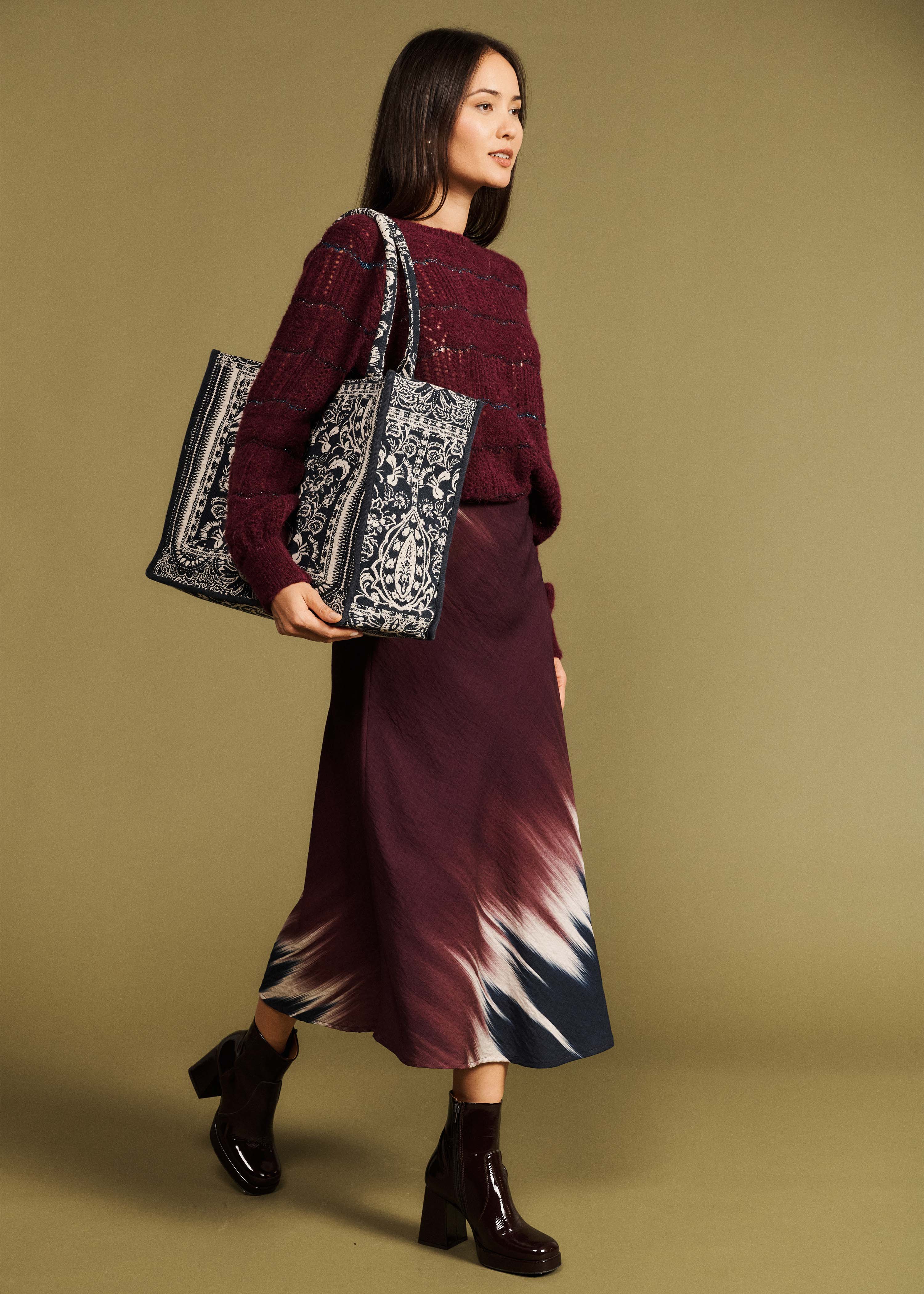 Jupe longue bleu et prune à imprimé tie & dye