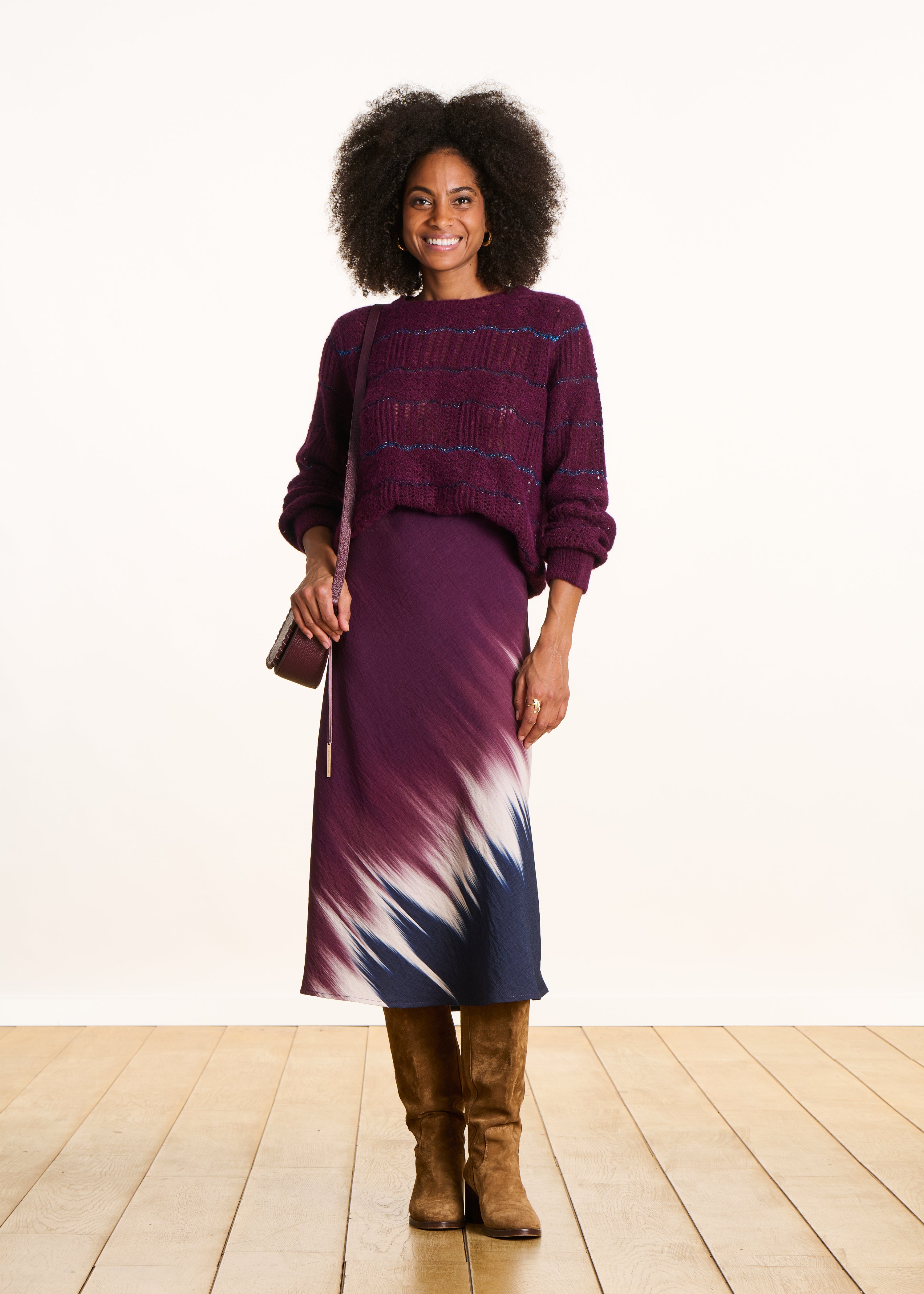 Jupe longue bleu et prune à imprimé tie & dye