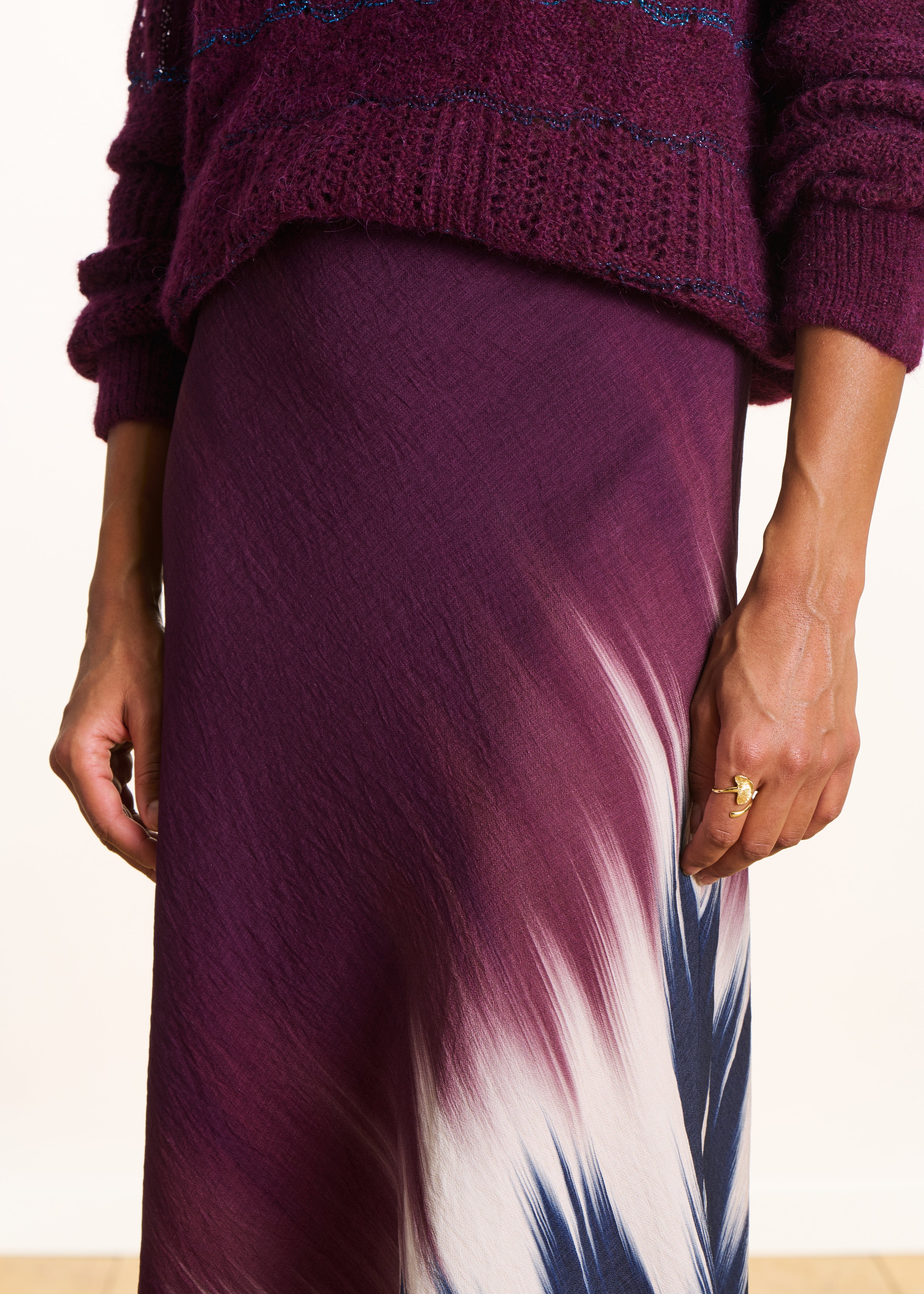 Jupe longue bleu et prune à imprimé tie & dye