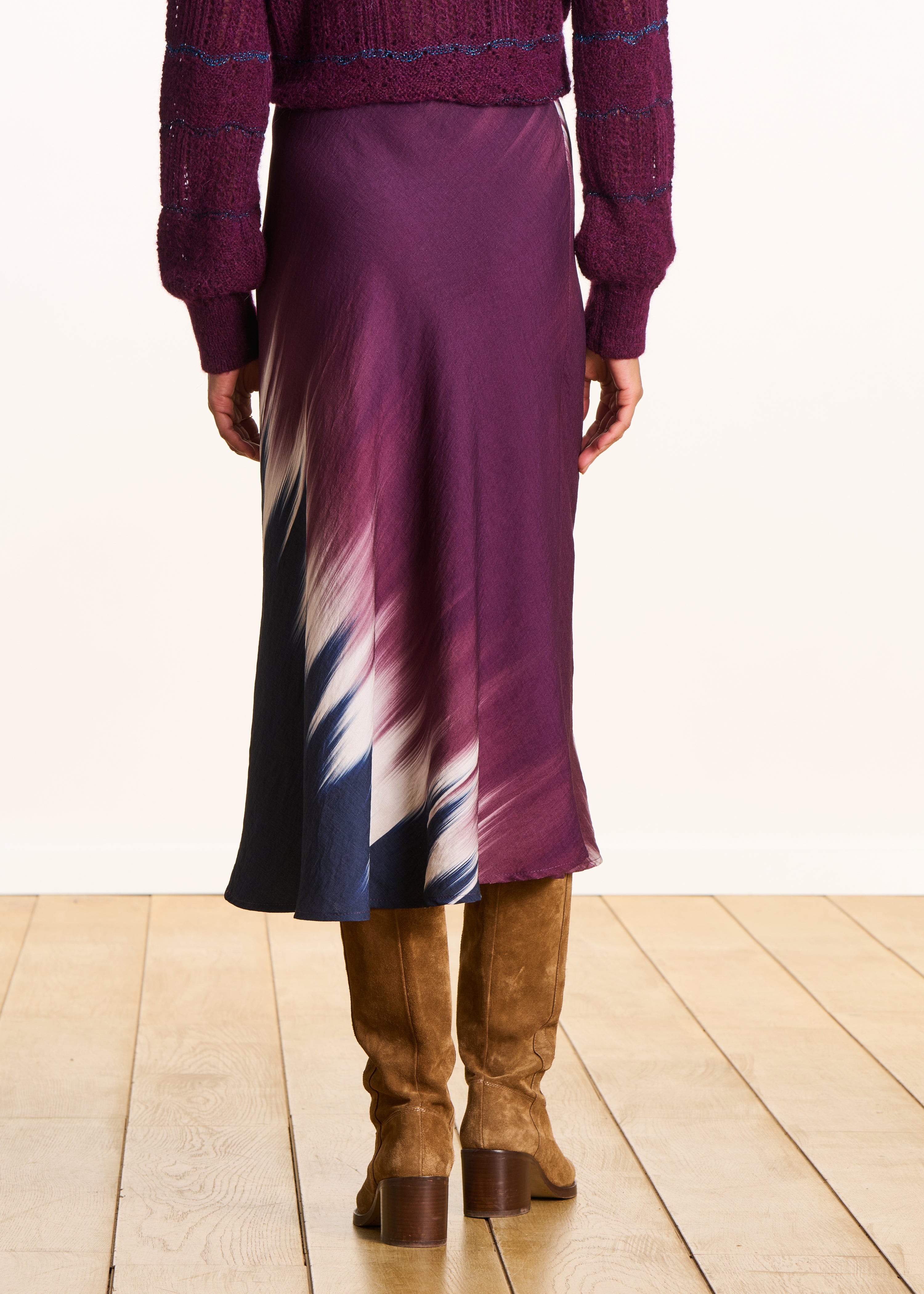 Jupe longue bleu et prune à imprimé tie & dye