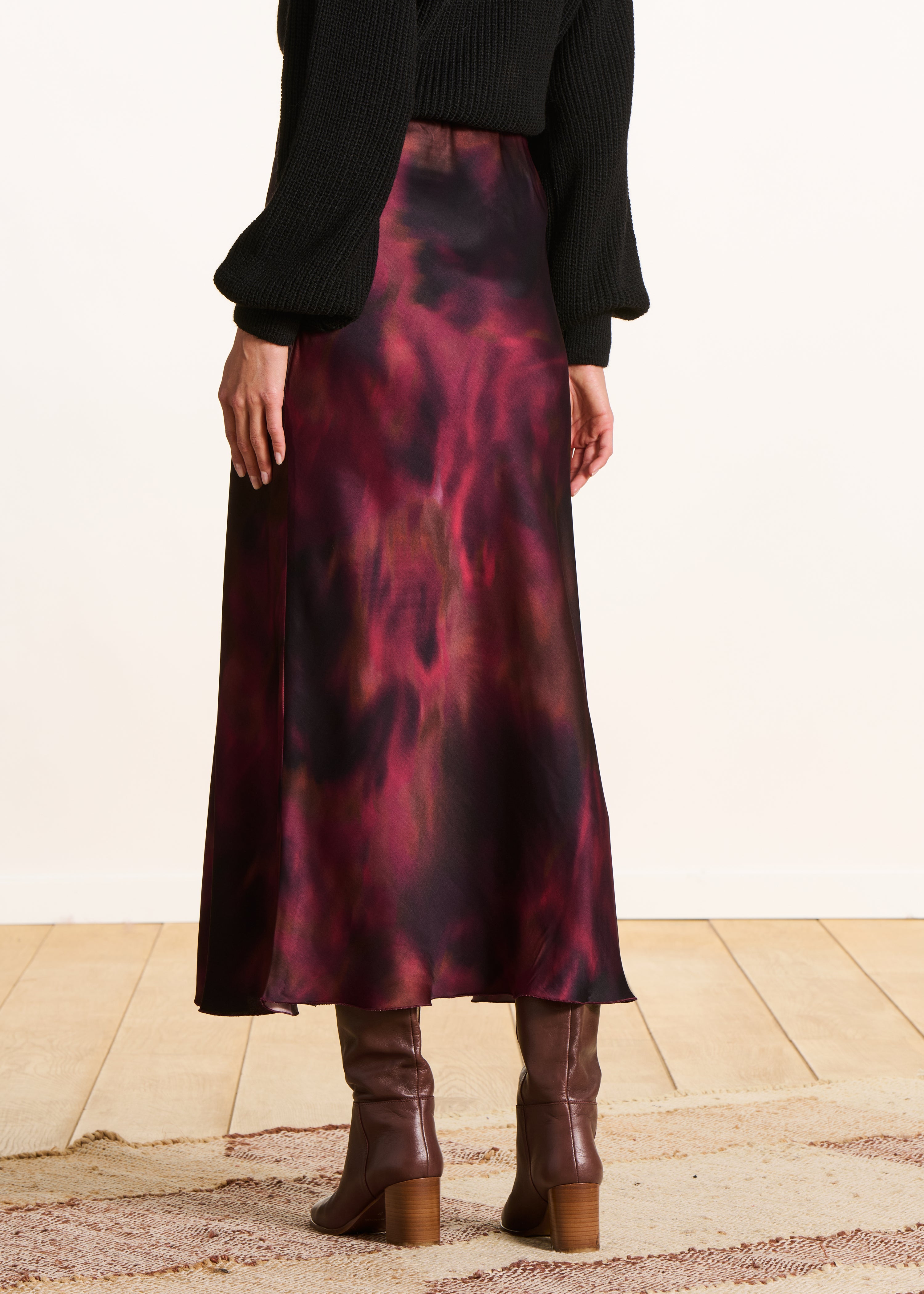 Jupe longue fluide rouge à imprimé