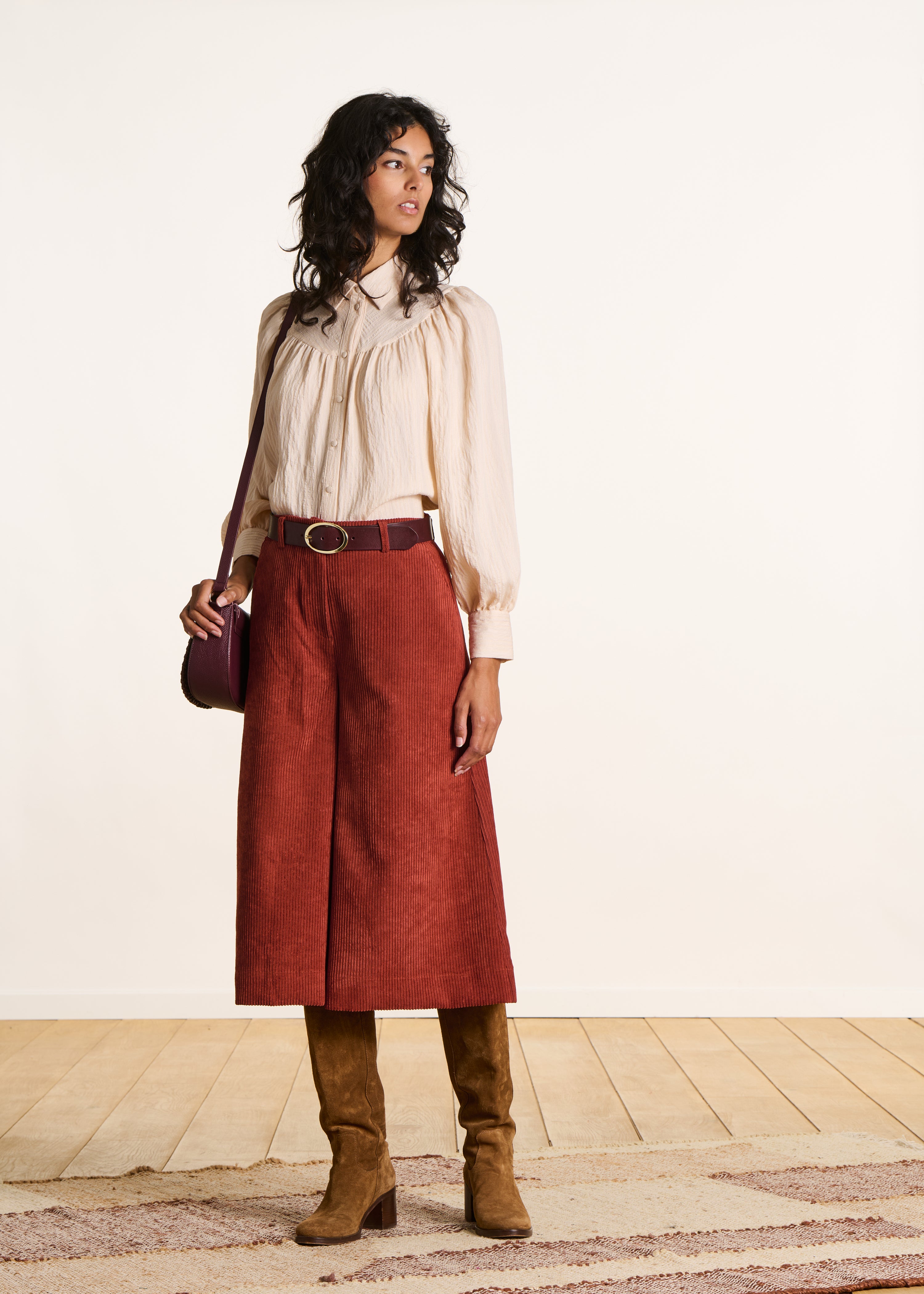 Bermuda long en velours côtelé teracotta