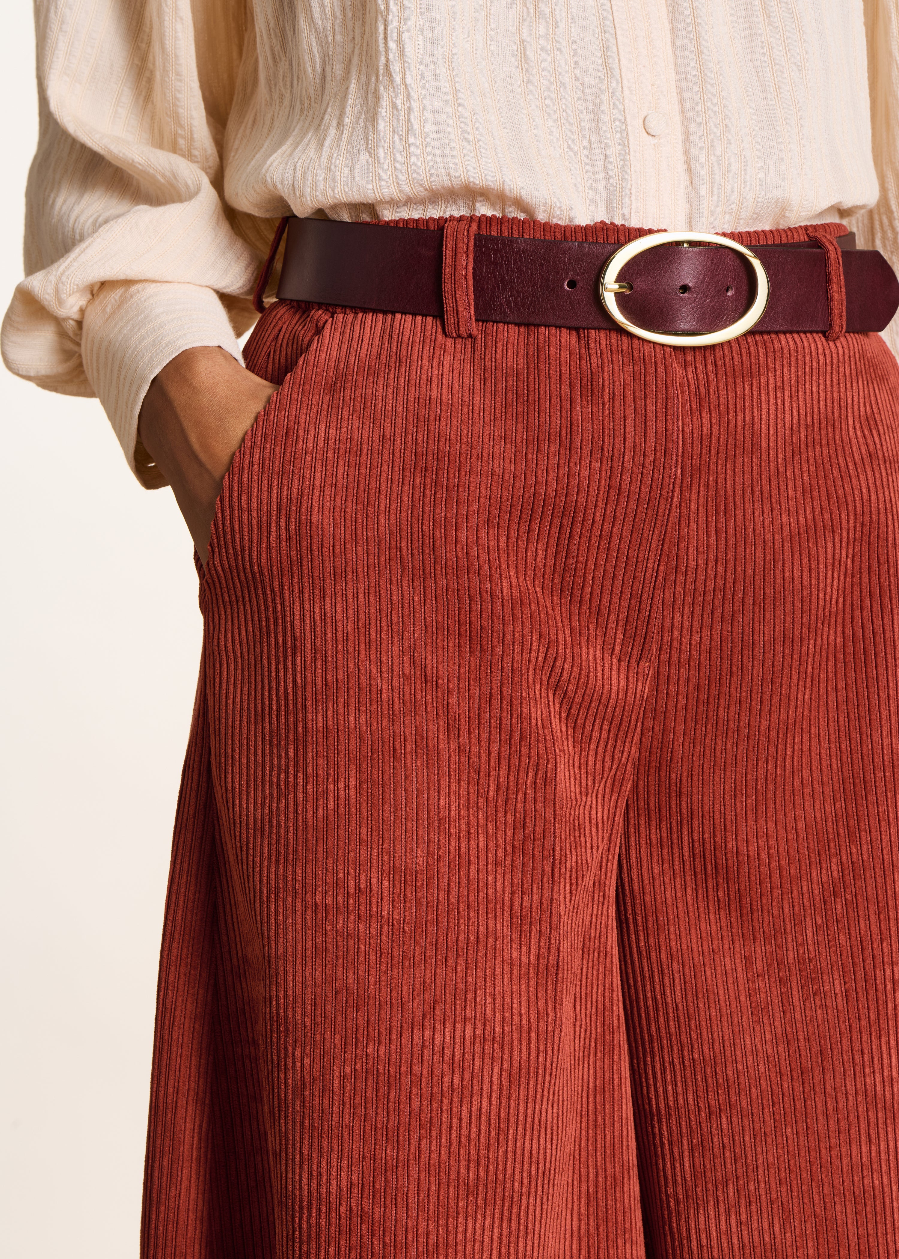 Bermuda long en velours côtelé teracotta