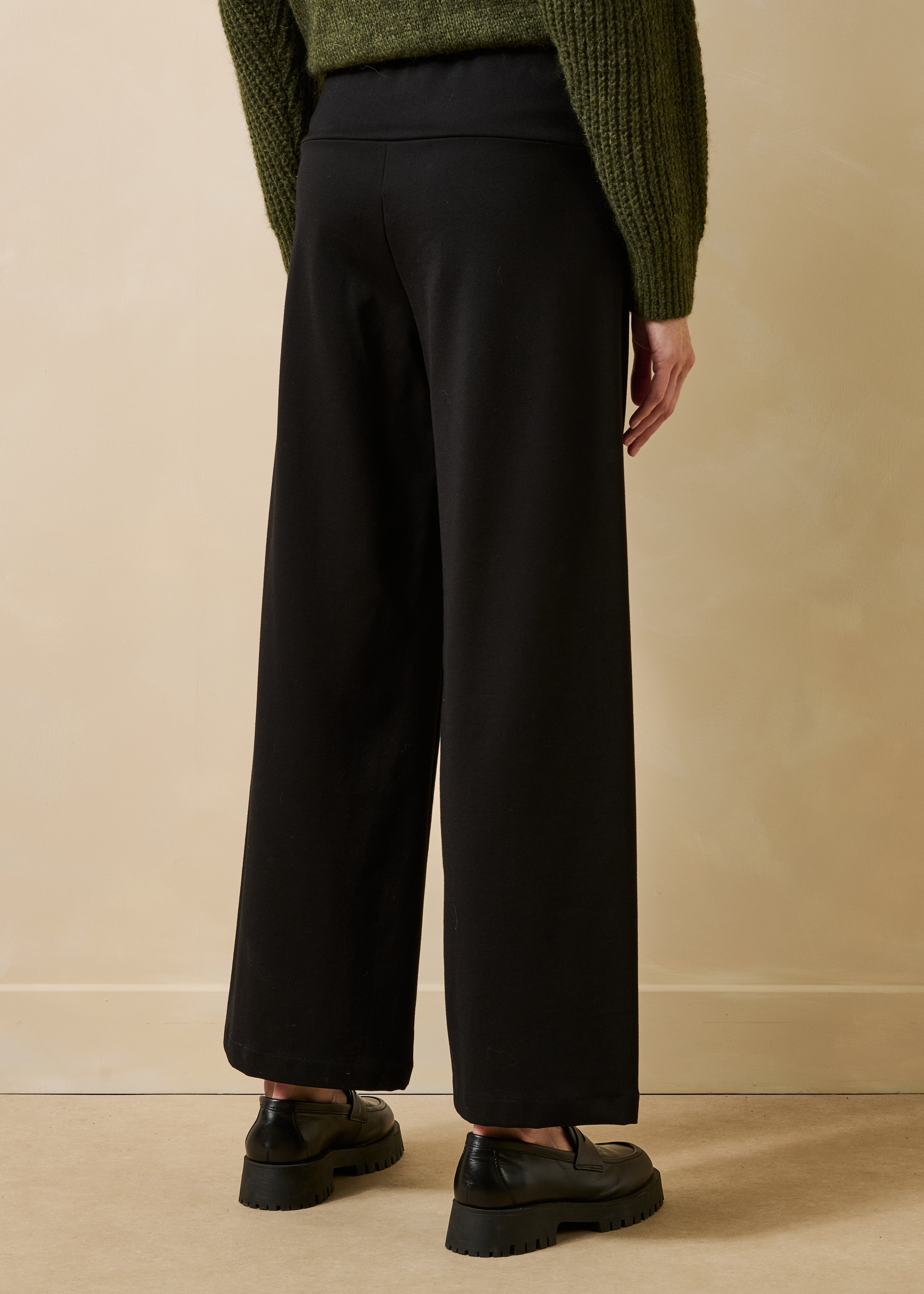 Pantalon cropped en jersey milano noir taille élastique