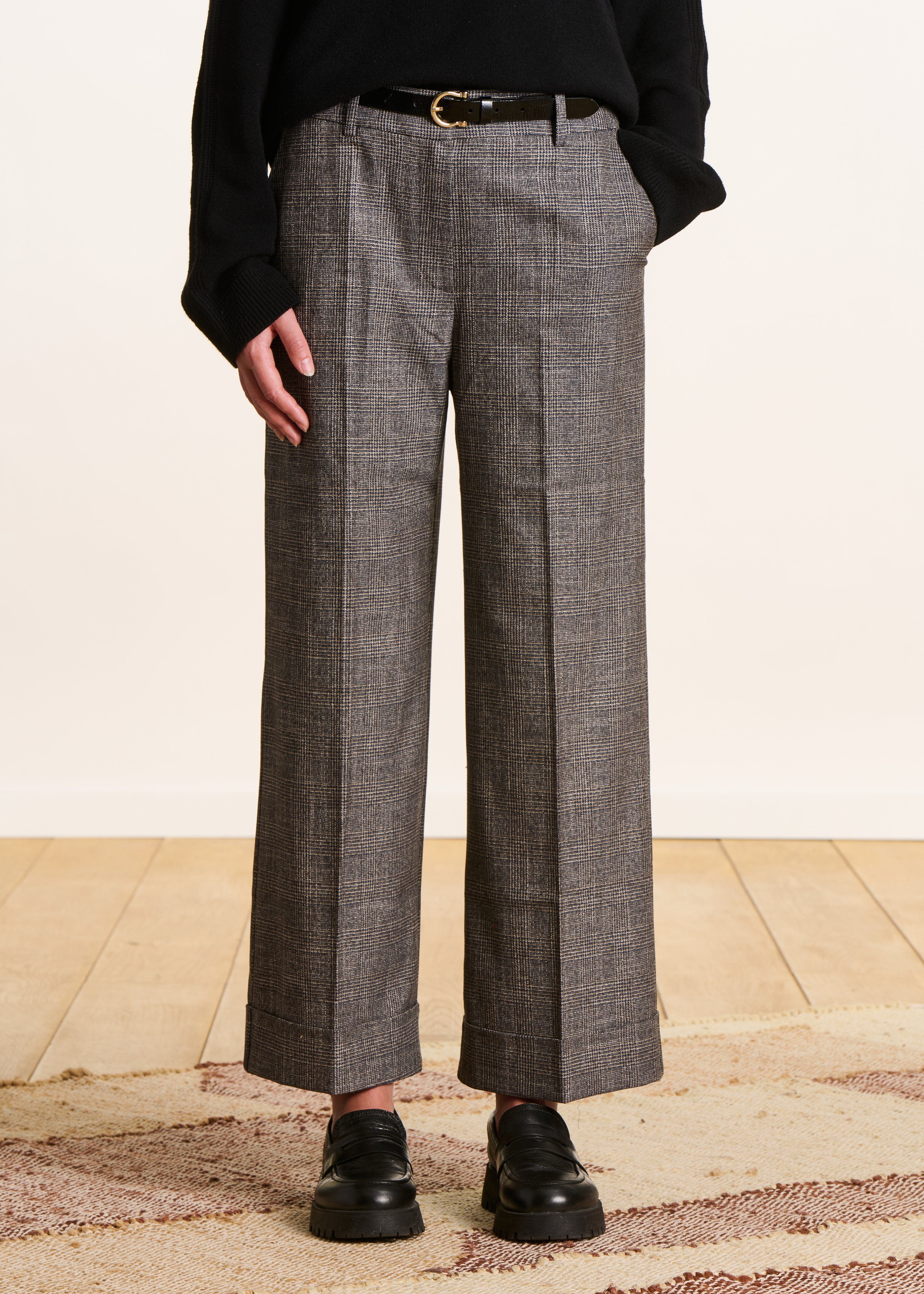 High-waisted gray plaid straight pants La Fée Maraboutée