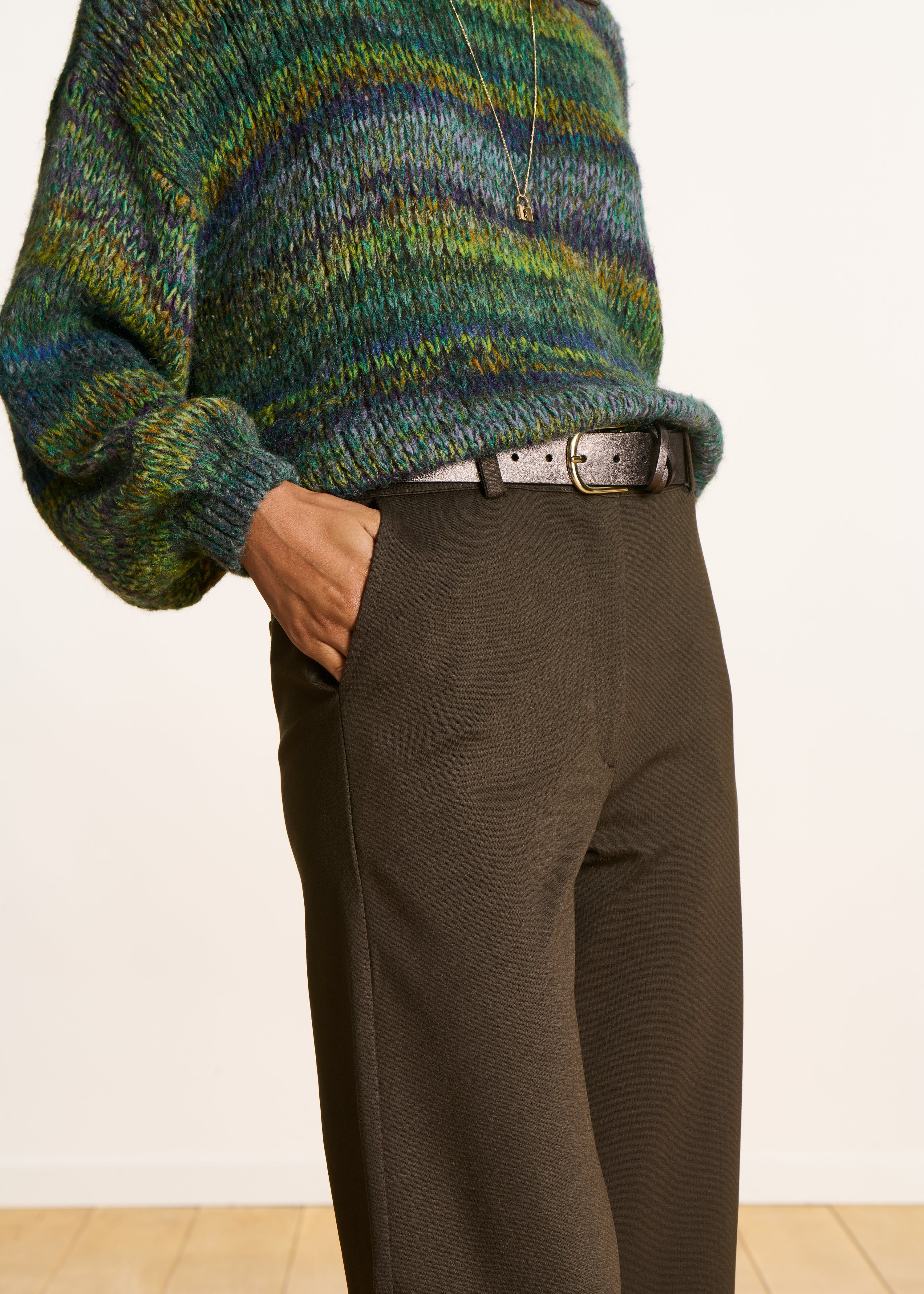 Pantalon en milano marron taille haute