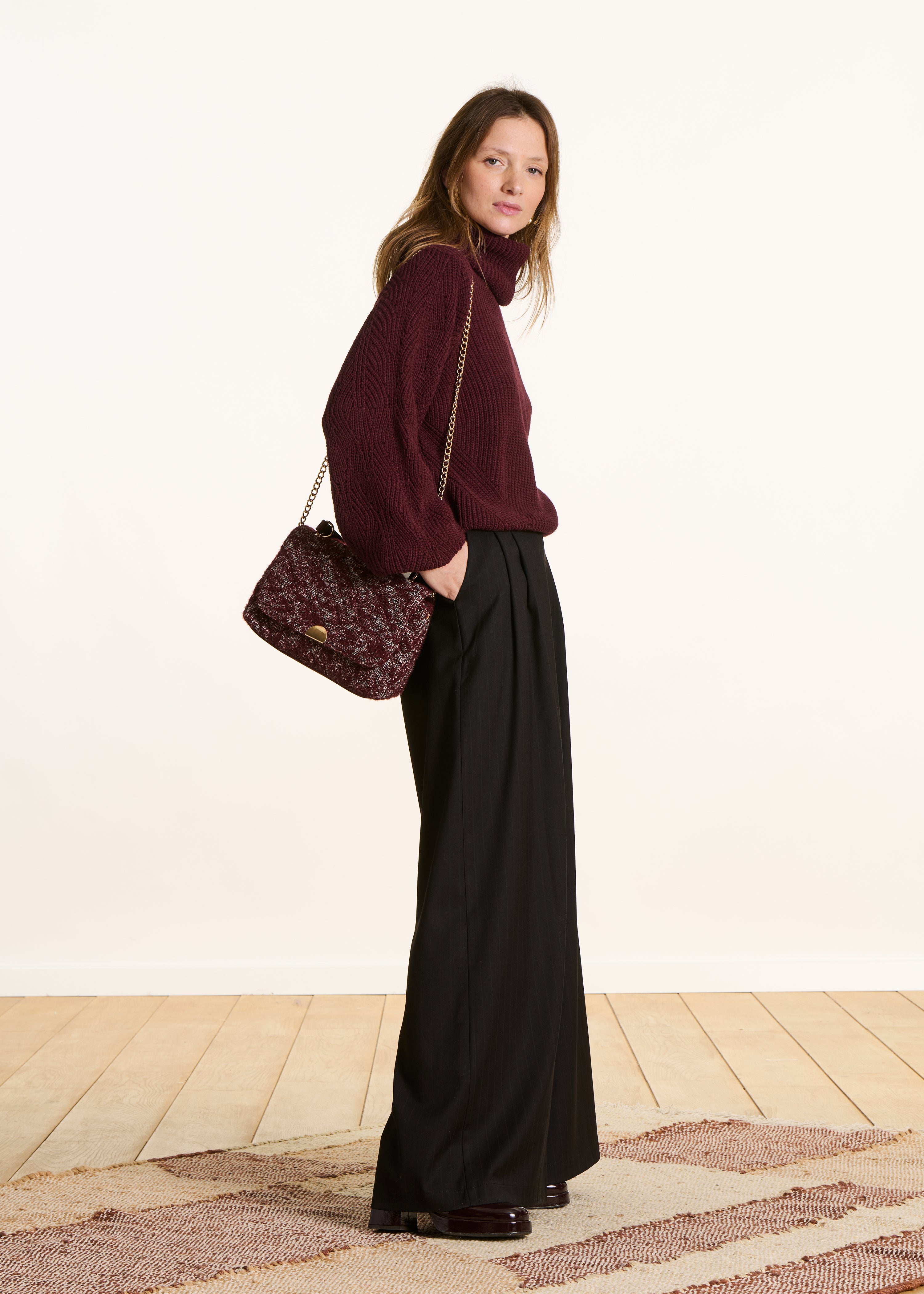 Oversized striped black high-waisted trousers