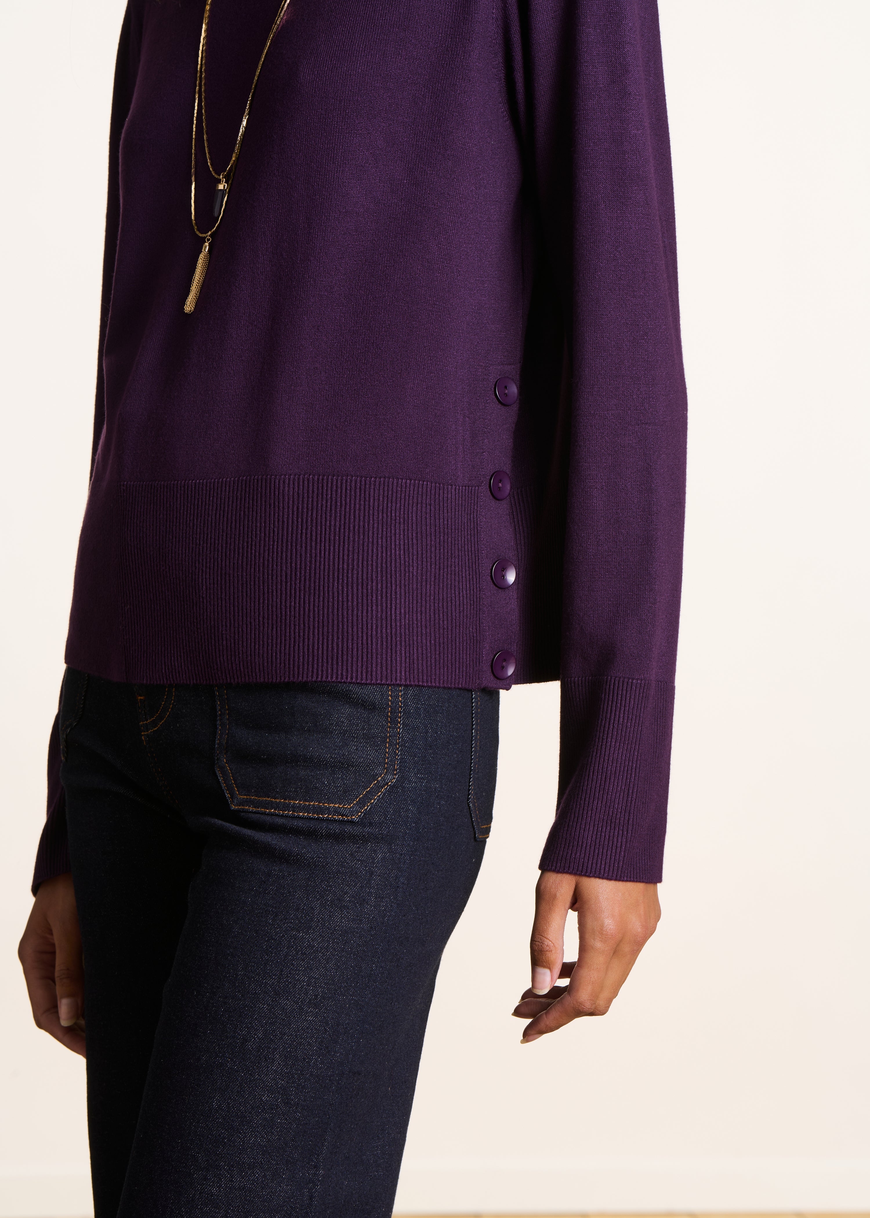 Pull violet manches longues col rond