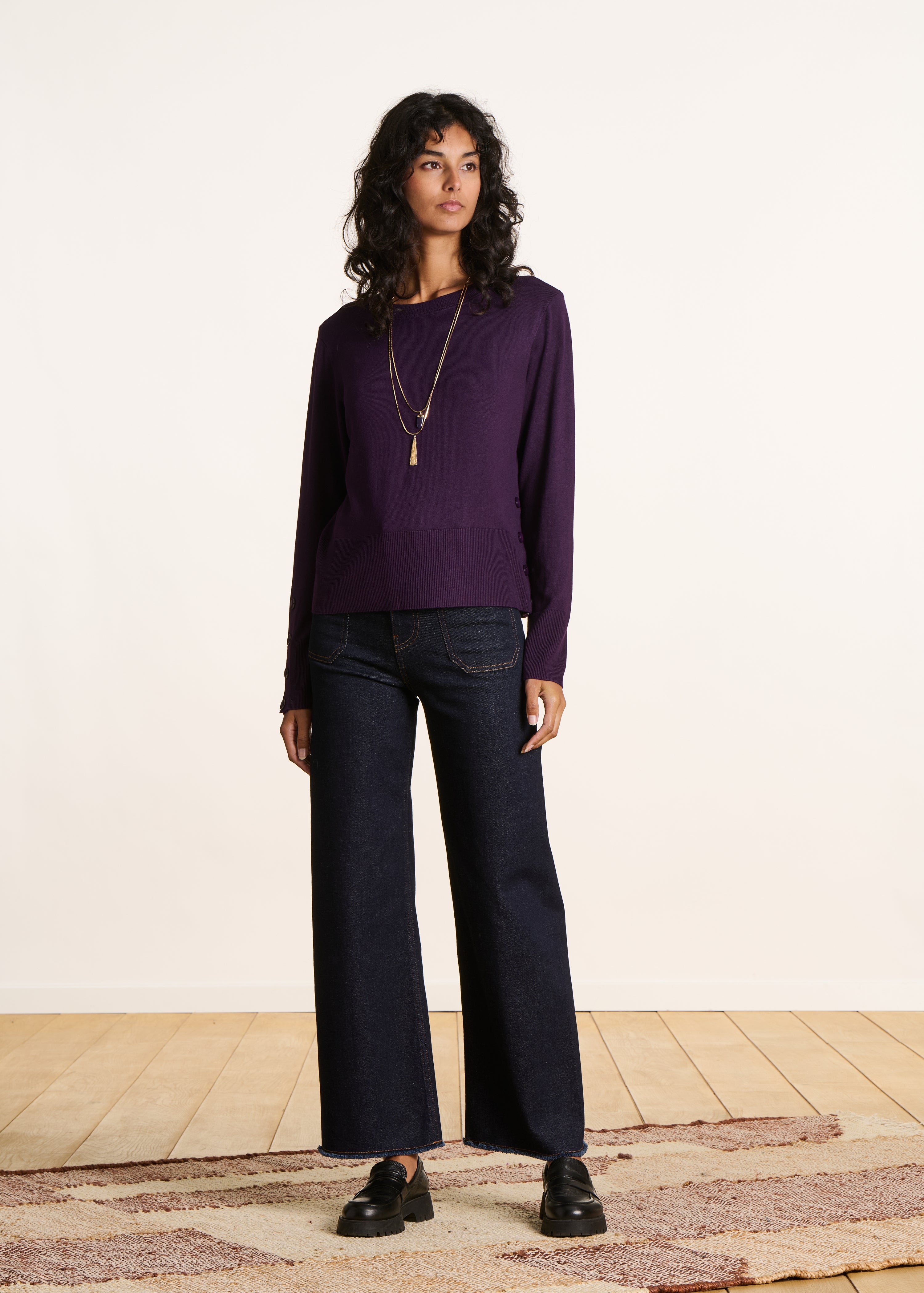 Pull col rond droit en maille tricotée Envie Violet Soeur - Femme | Place des Tendances Pull col rond droit en maille tricotée Envie Violet Soeur - Femme | Place des Tendances
