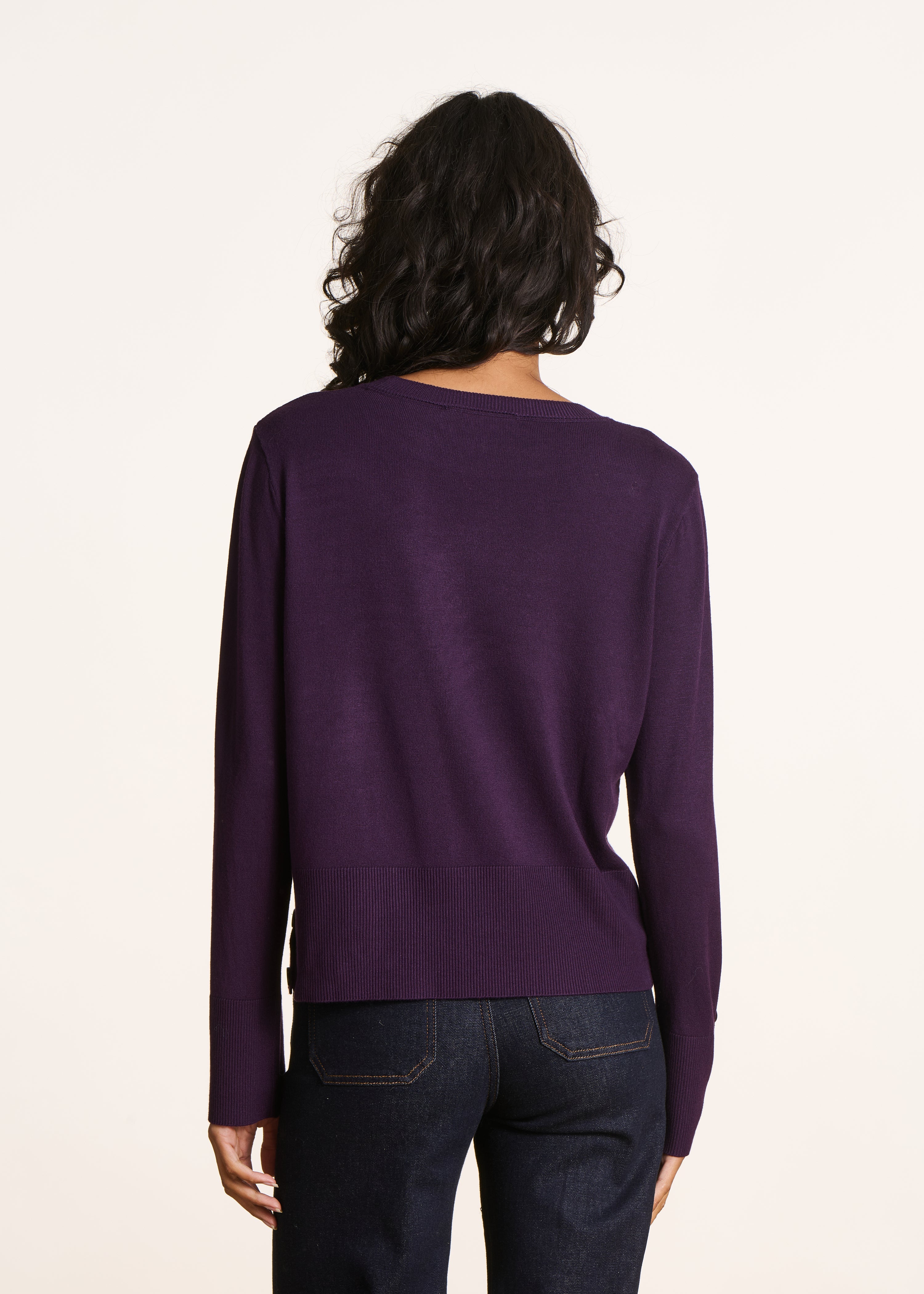 Pull violet manches longues col rond