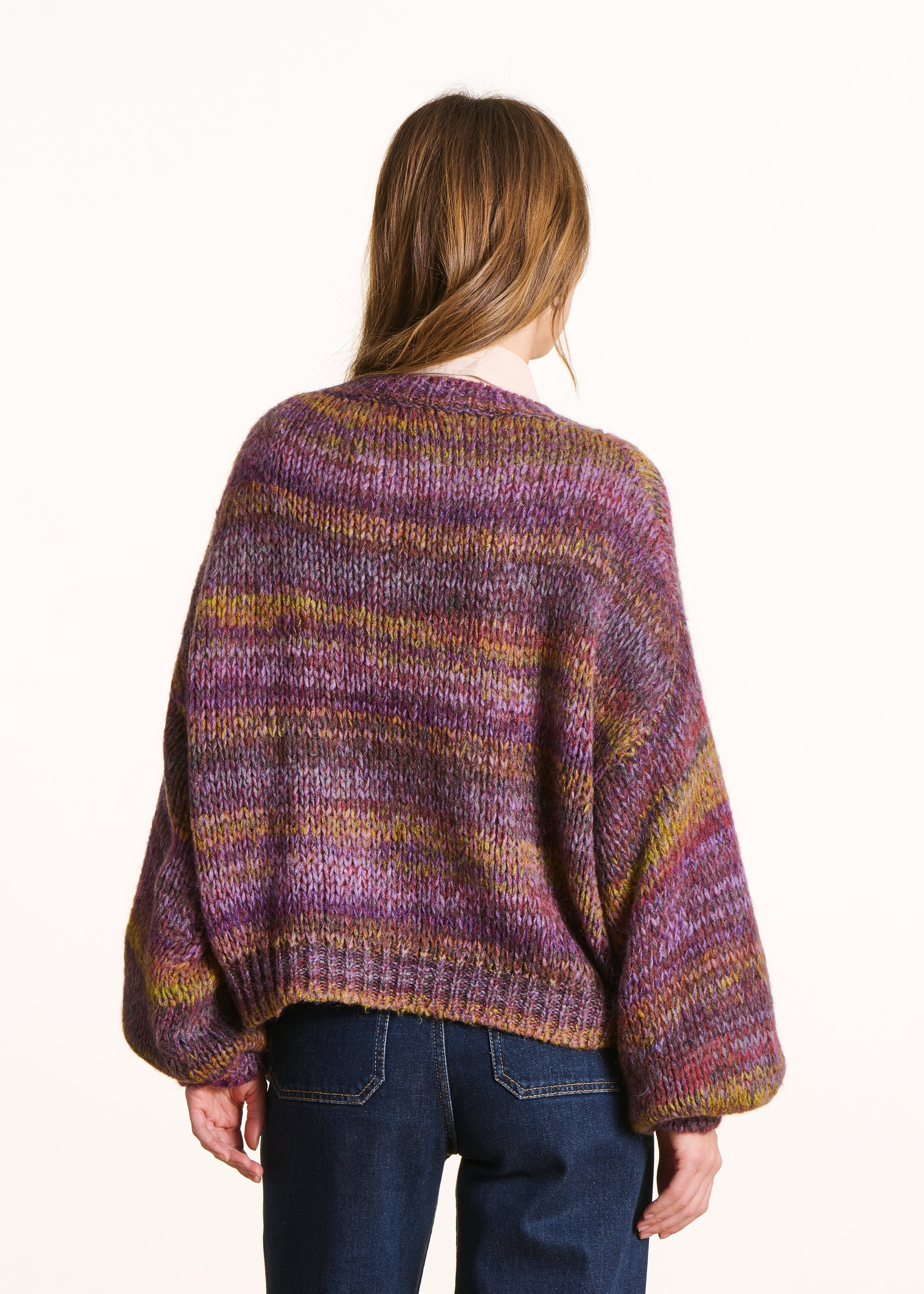 Pull prune à imprimé manches longues col rond