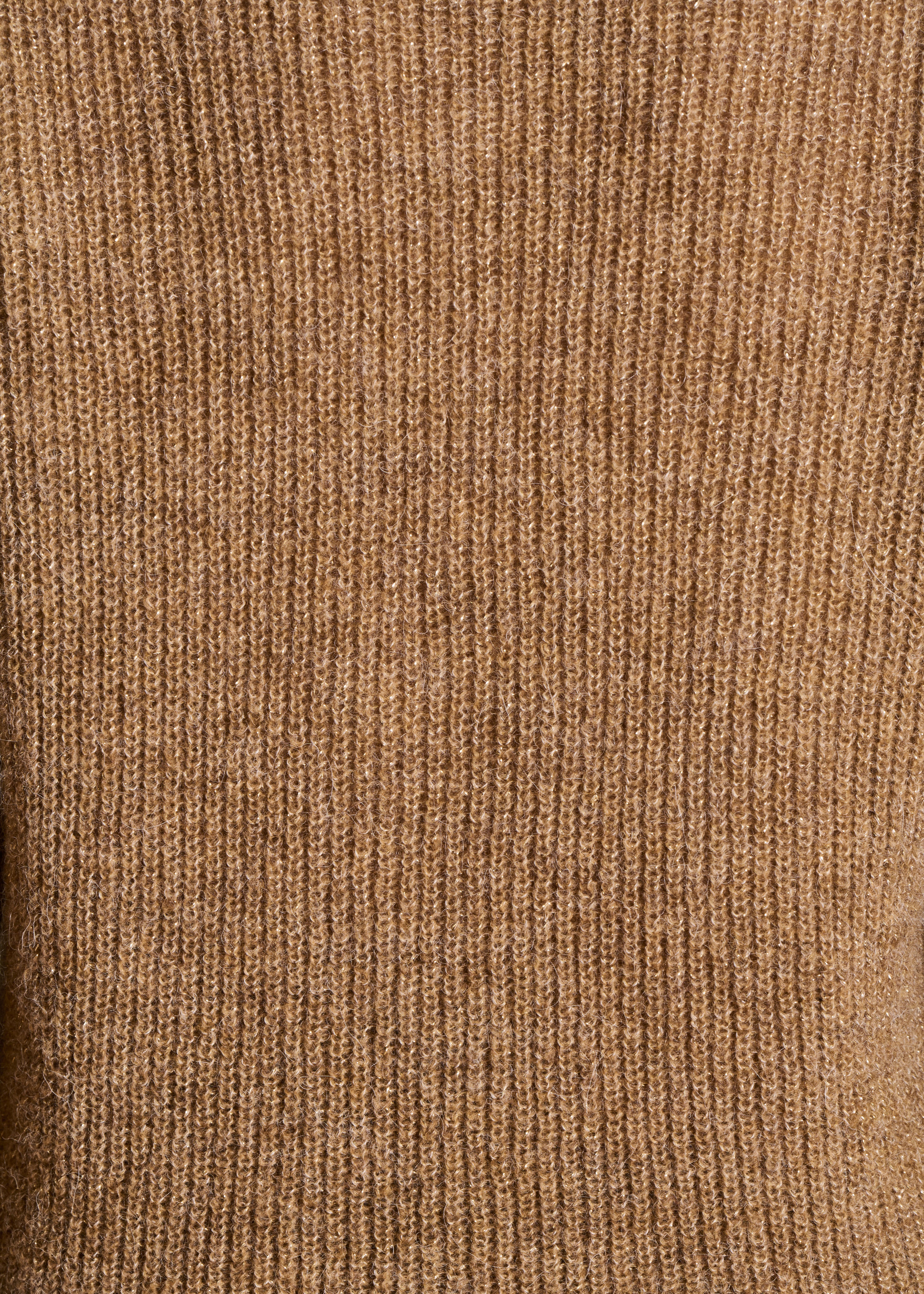 Kurzer brauner Pullover aus schimmerndem Strick mit langen Ärmeln und V-Ausschnitt