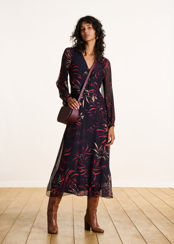 Robe en voile de coton carreaux écorce