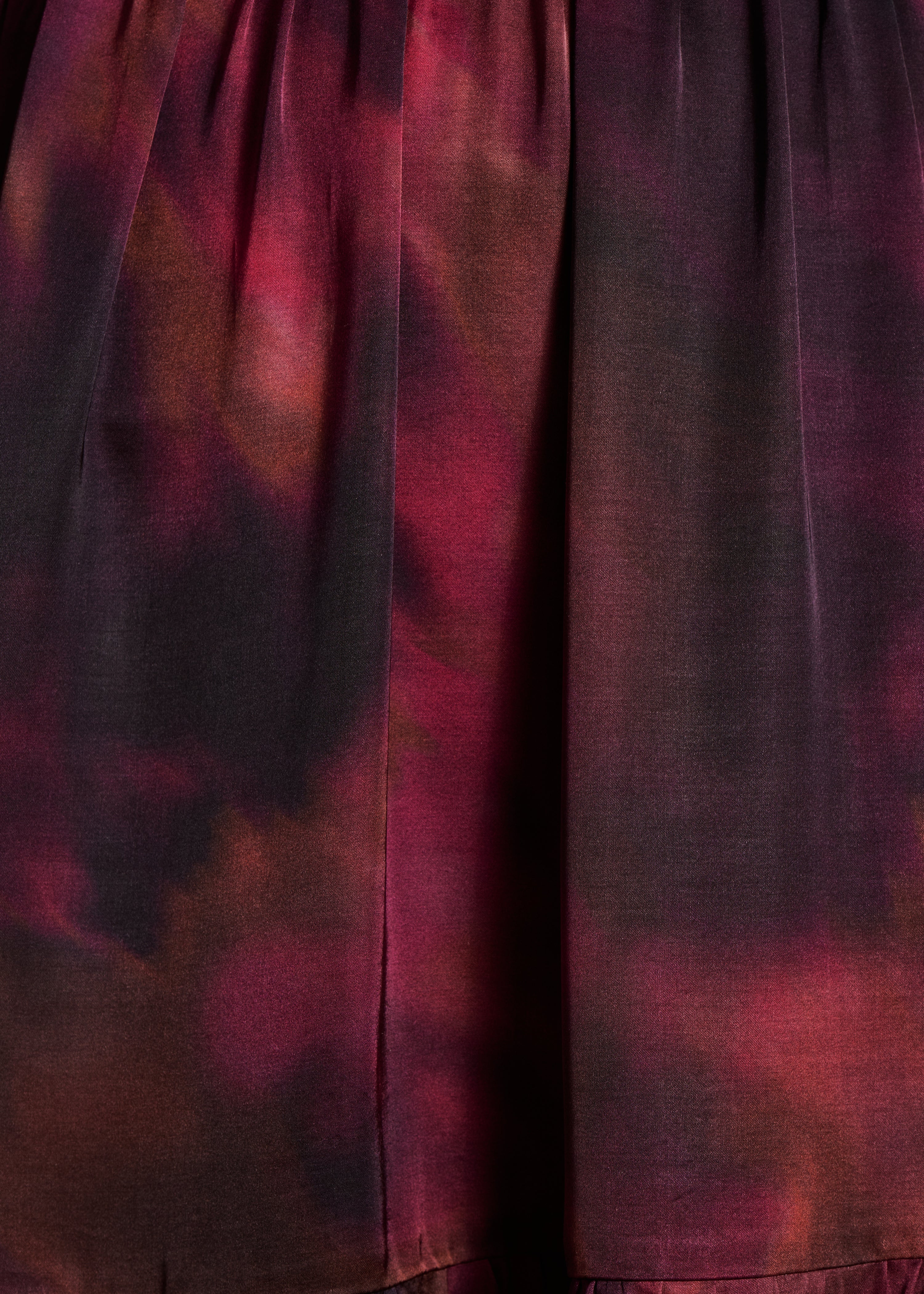 Long red satin dress with print