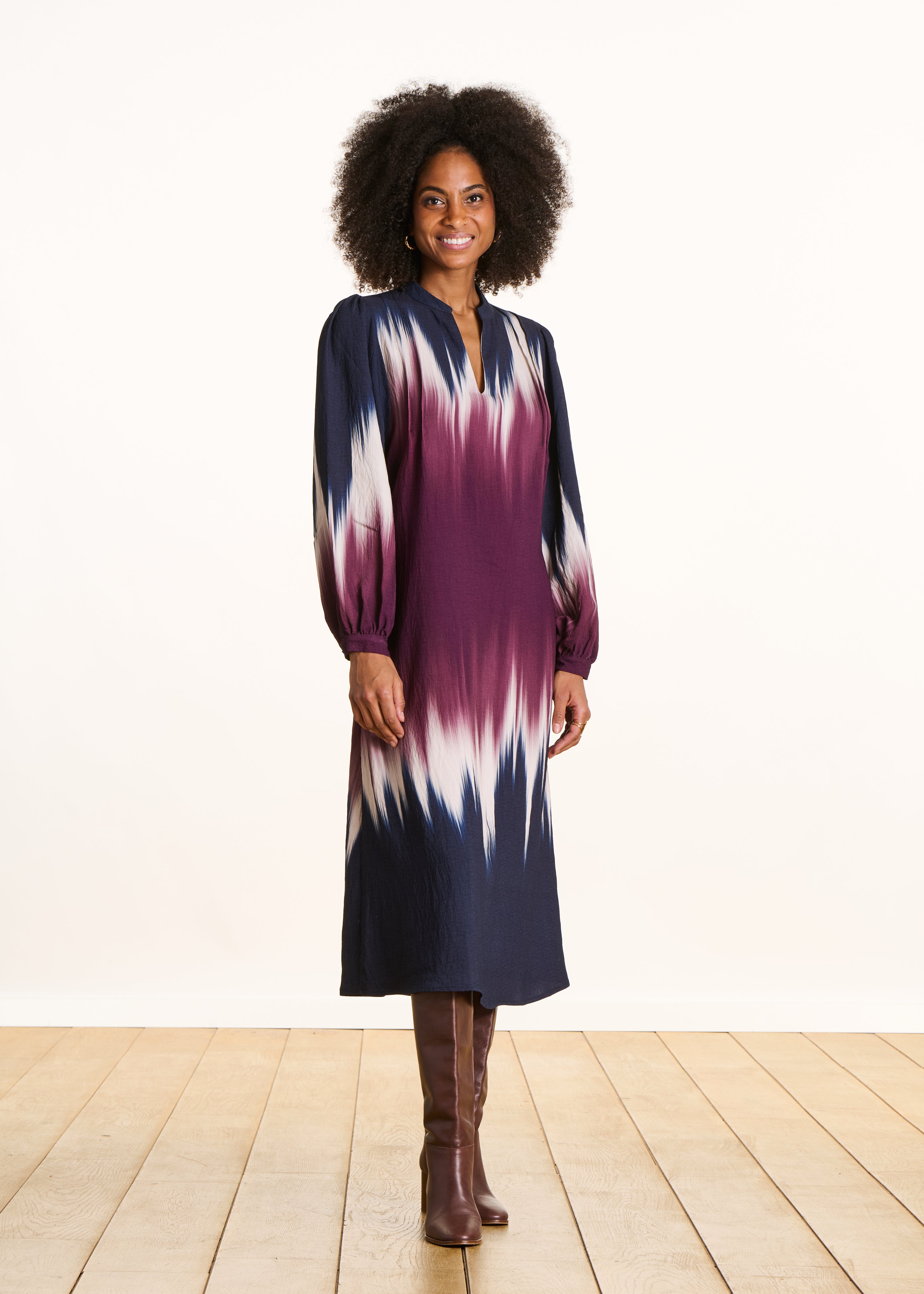 Robe longue bleu et prune imprimé tie & dye