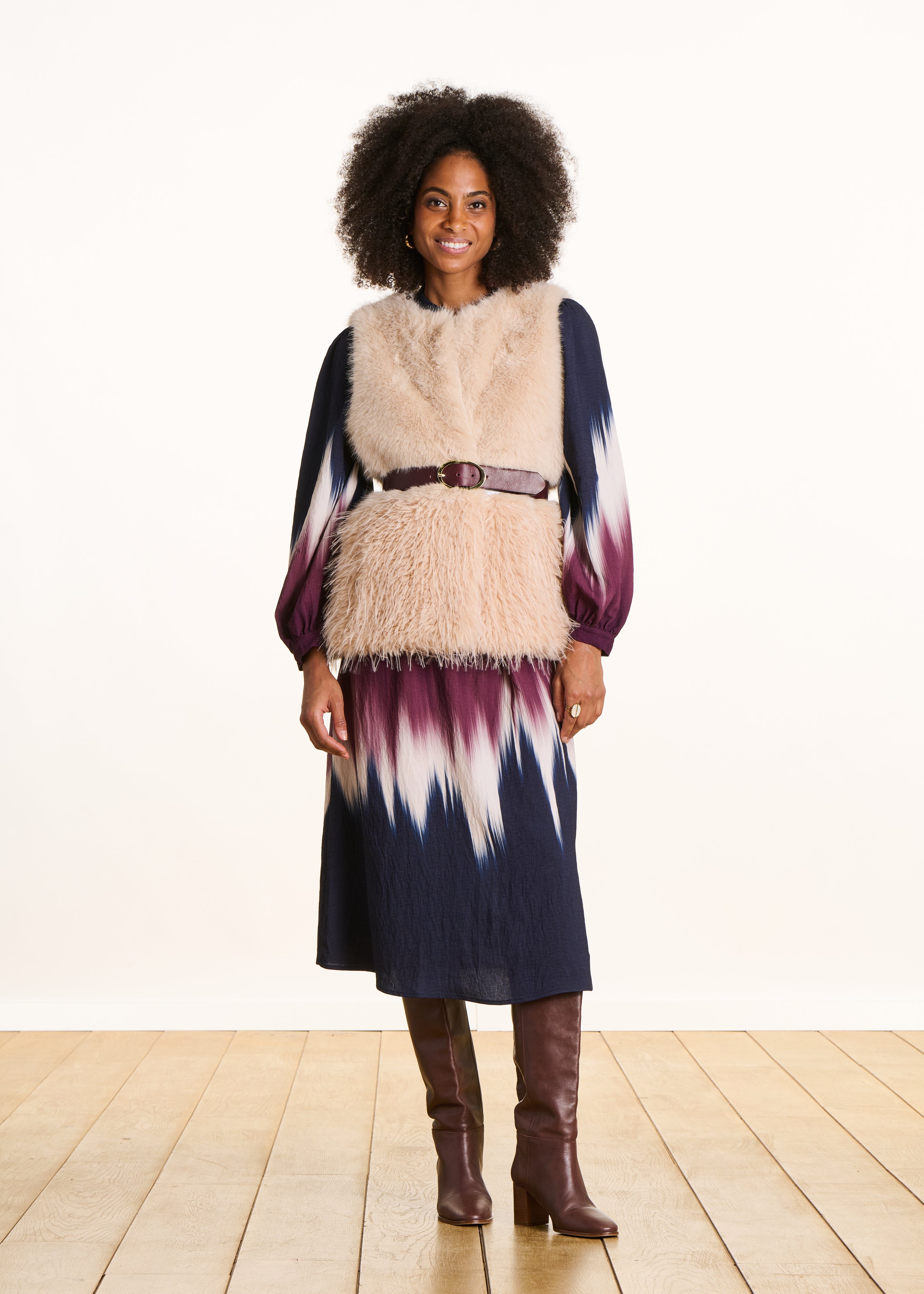 Robe longue bleu et prune imprimé tie & dye