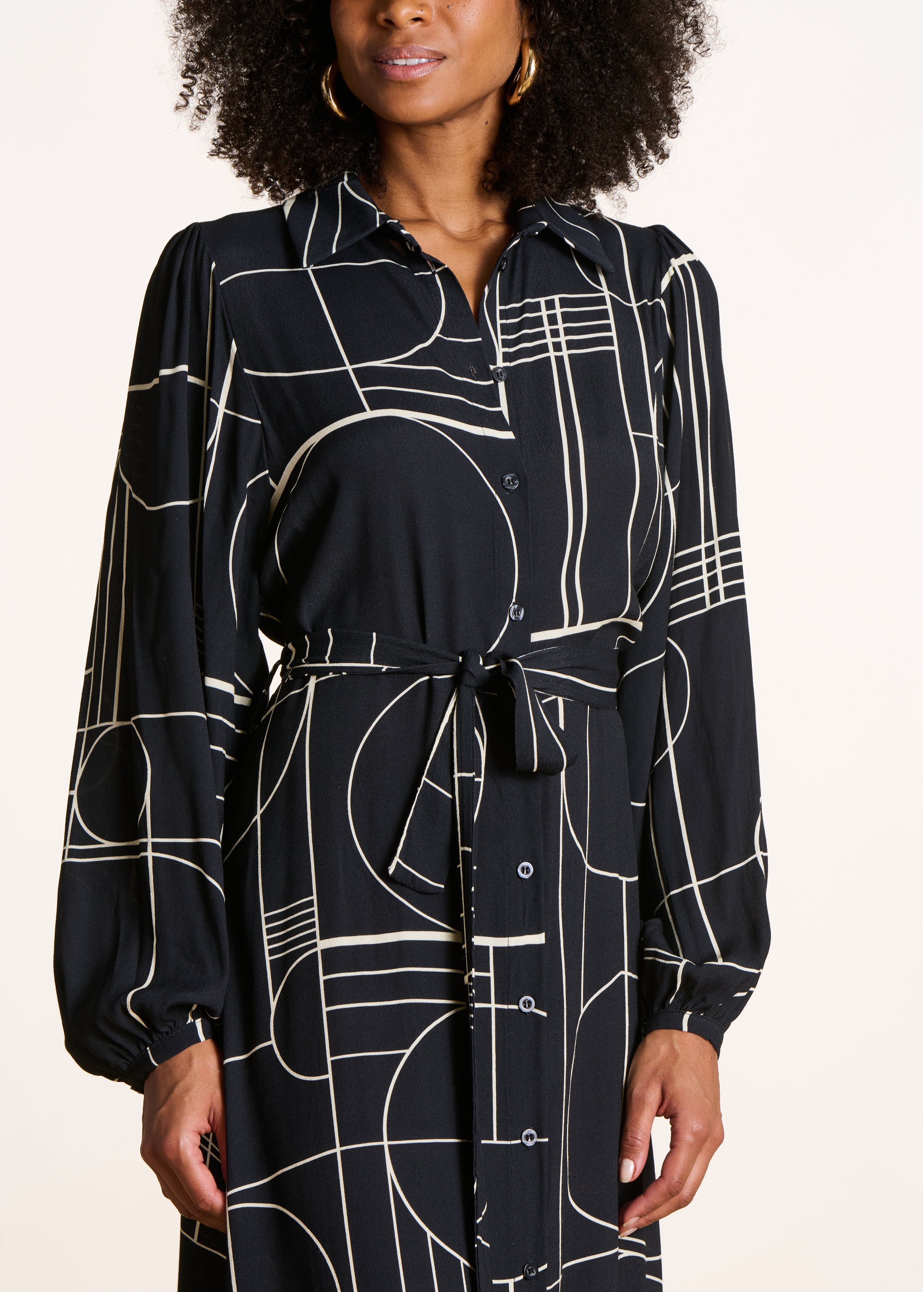 Black midi dress with printed shirt collar