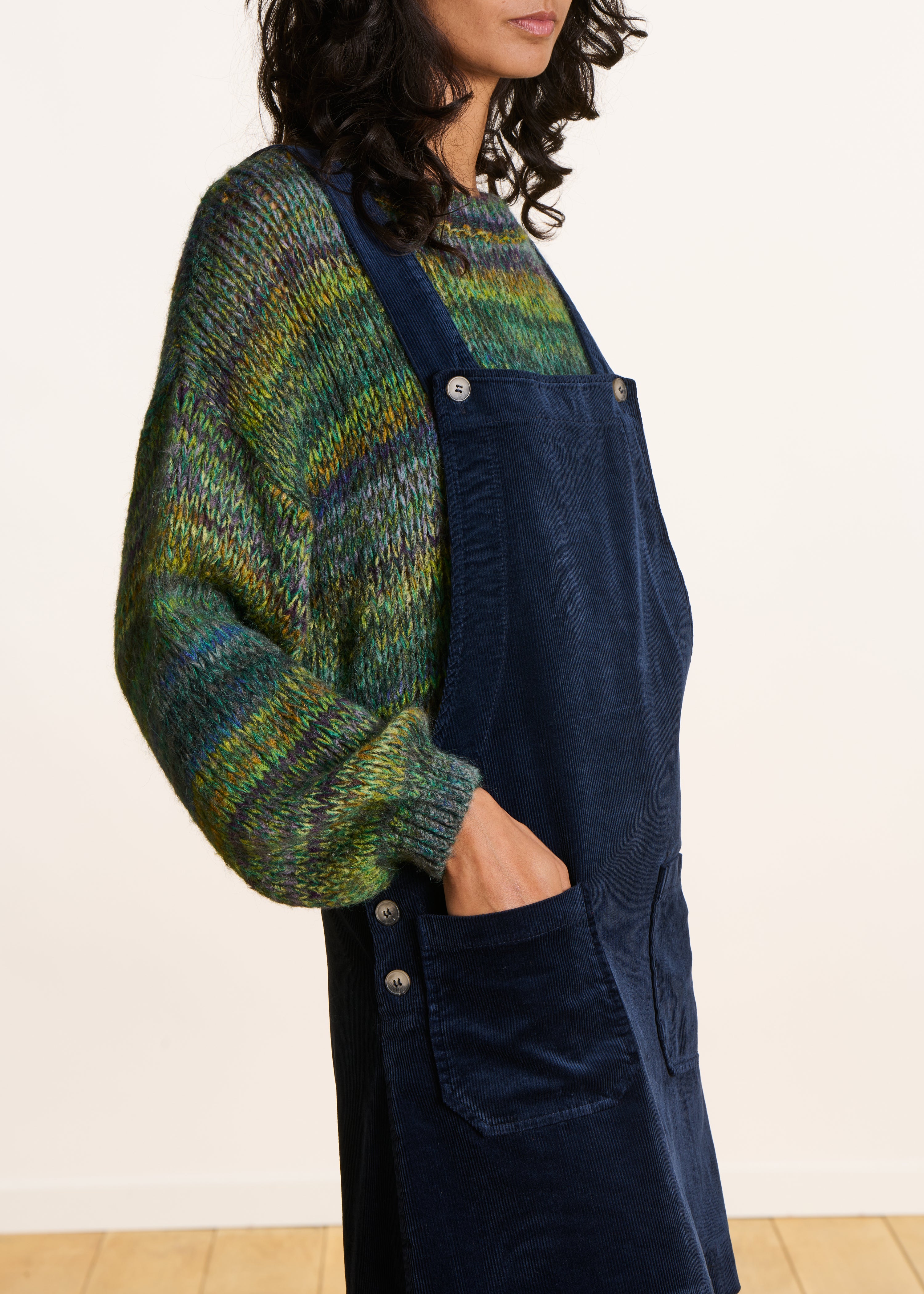 Robe courte chasuble bleu marine en velours