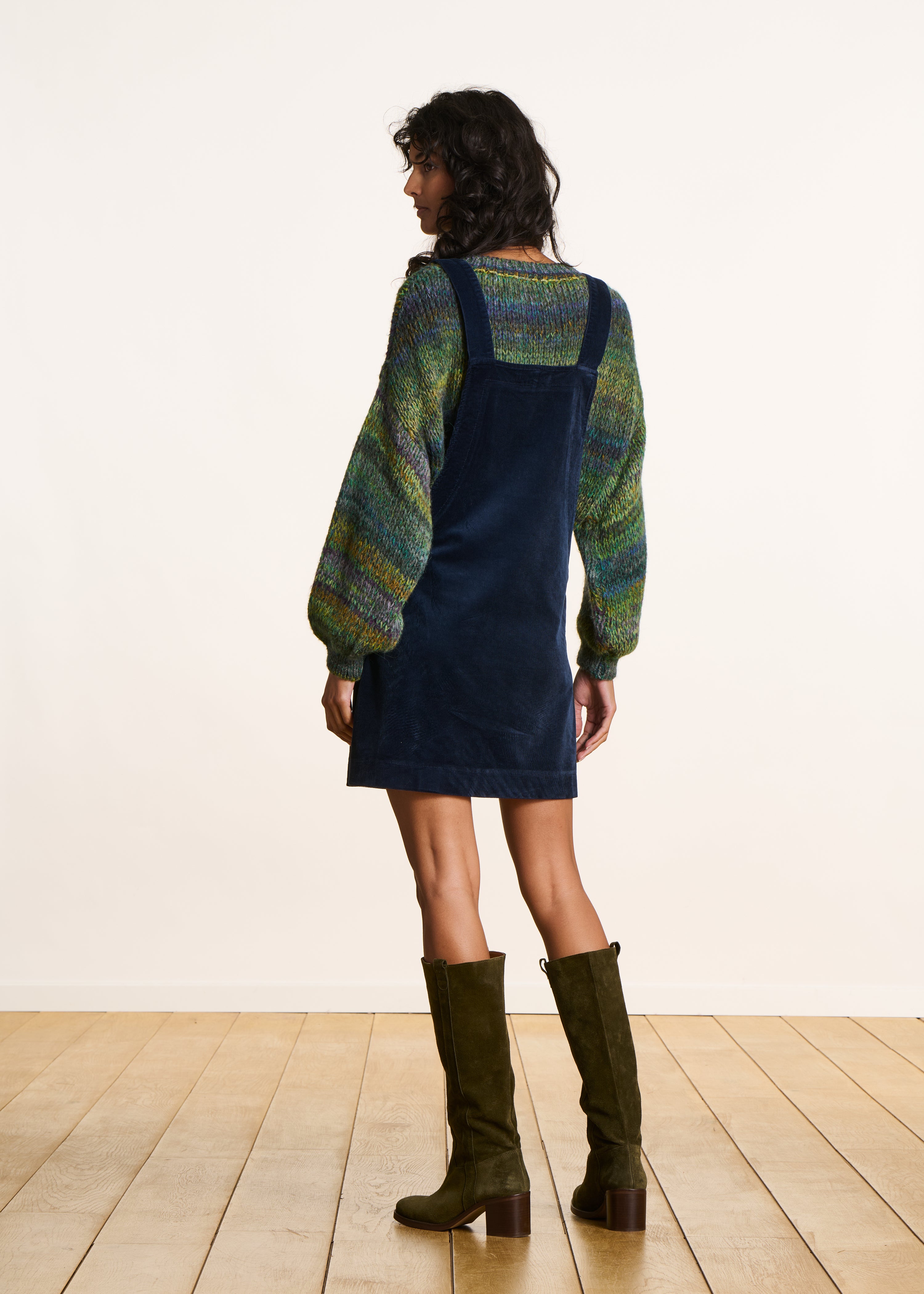 Robe courte chasuble bleu marine en velours