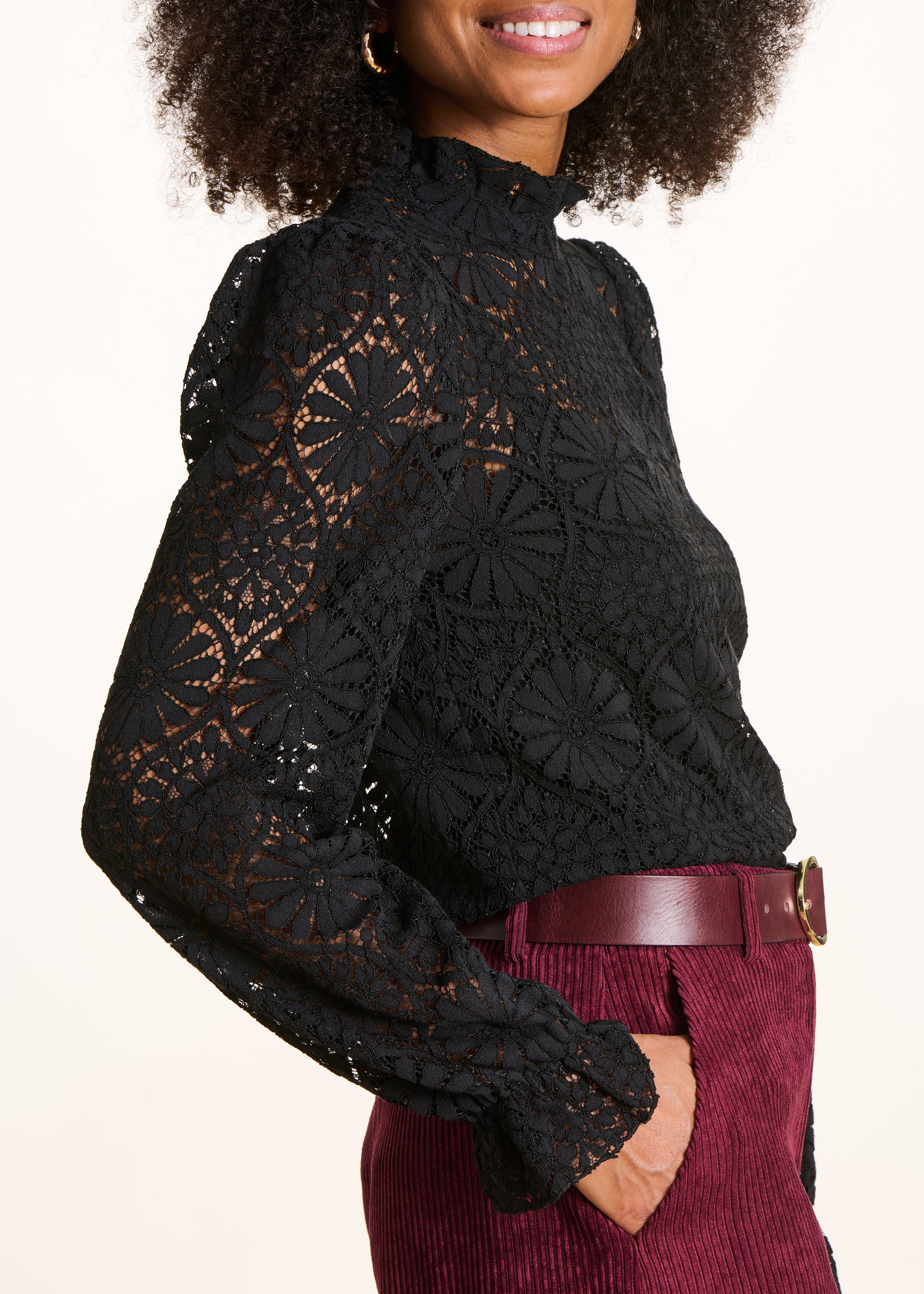 Black lace long sleeve top